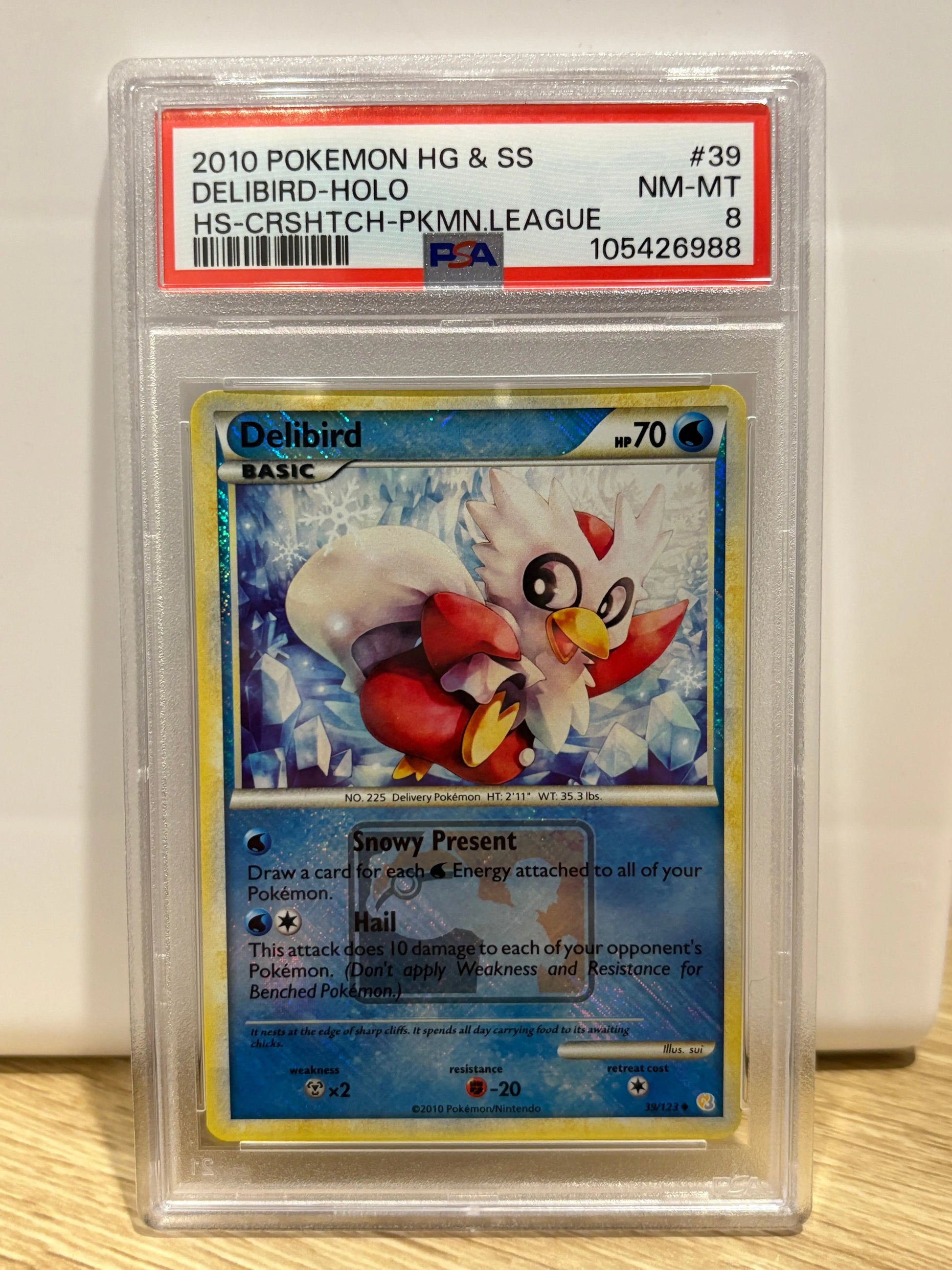 2010 Pokemon Heartgold & Soulsilver Delibird #39 HS-Crshtch-Pkmn.League PSA 8 FRENLY BRICKS - Open 7 Days