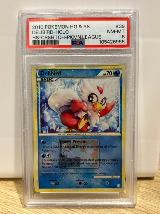 2010 Pokemon Heartgold & Soulsilver Delibird #39 HS-Crshtch-Pkmn.League PSA 8 FRENLY BRICKS - Open 7 Days