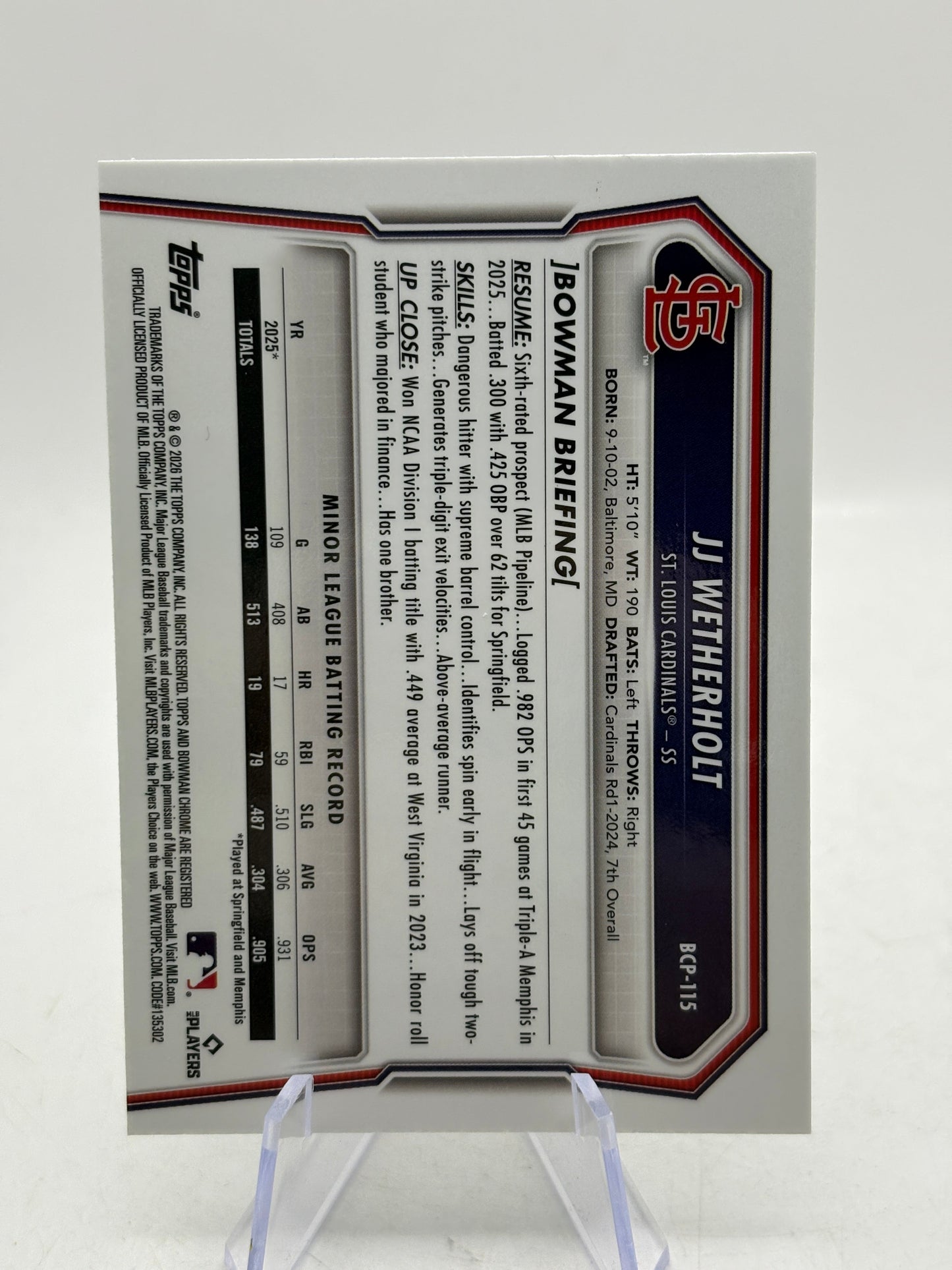 2026 Bowman Chrome JJ Wetherholt Green Geometric /99 #BCP-115 CARDINALS FRENLY BRICKS - Open 7 Days