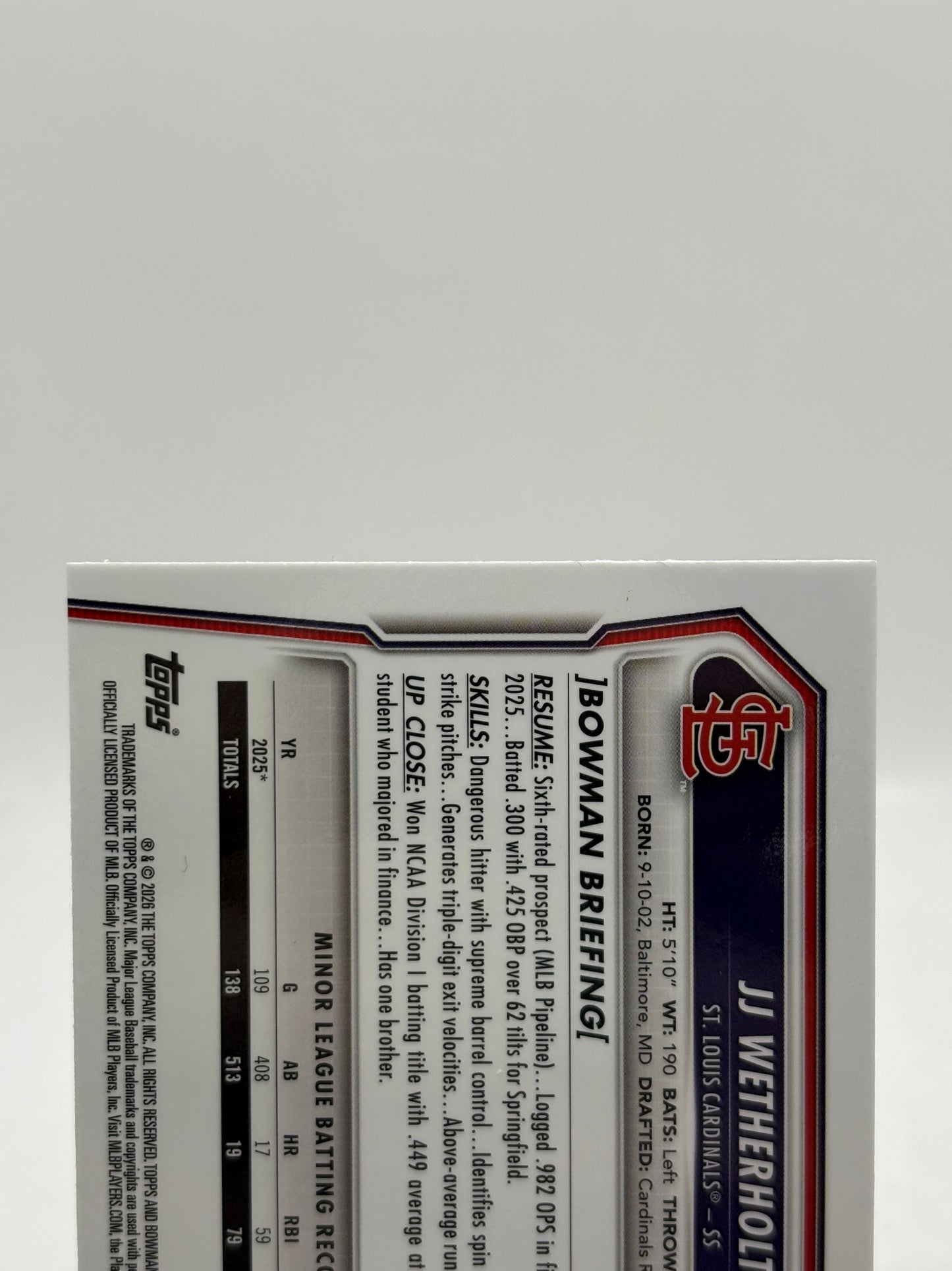 2026 Bowman Chrome JJ Wetherholt Green Geometric /99 #BCP-115 CARDINALS FRENLY BRICKS - Open 7 Days