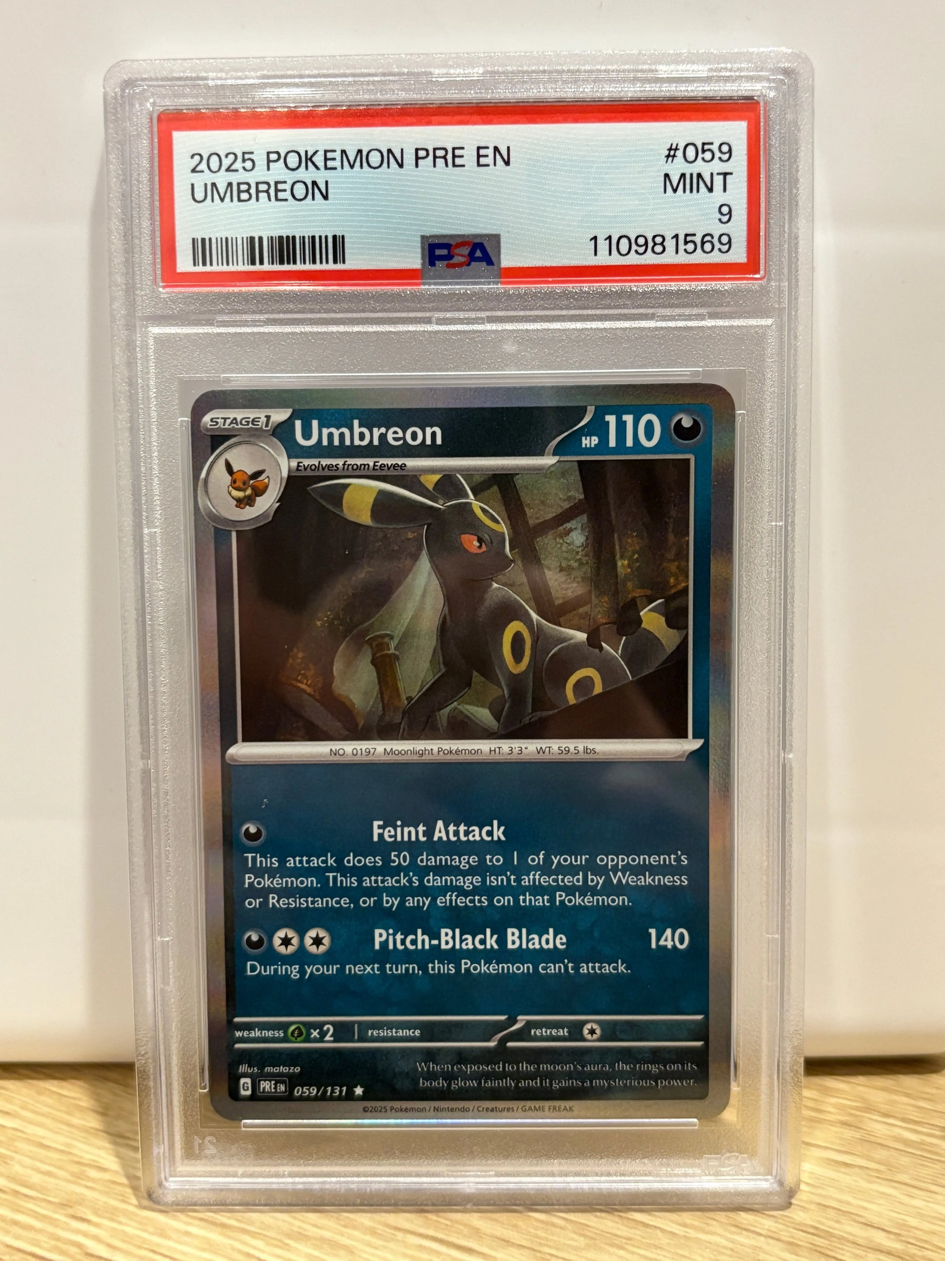 2025 Pokemon Prismatic Evolutions Umbreon 059/131 Holo PSA 9 (2) FRENLY BRICKS - Open 7 Days