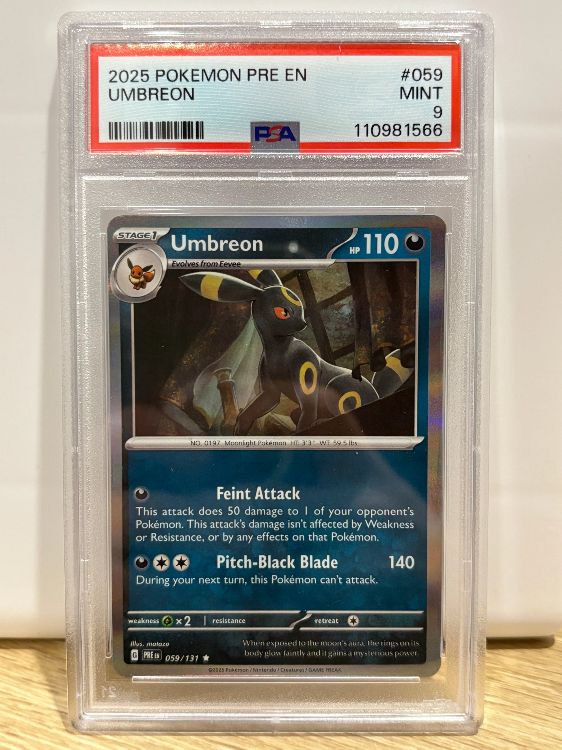 2025 Pokemon Prismatic Evolutions Umbreon 059/131 Holo PSA 9 (3) FRENLY BRICKS - Open 7 Days