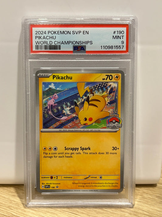 2024 Pokemon World Championships Promo Pikachu SVP190 PSA 9 (2) FRENLY BRICKS - Open 7 Days