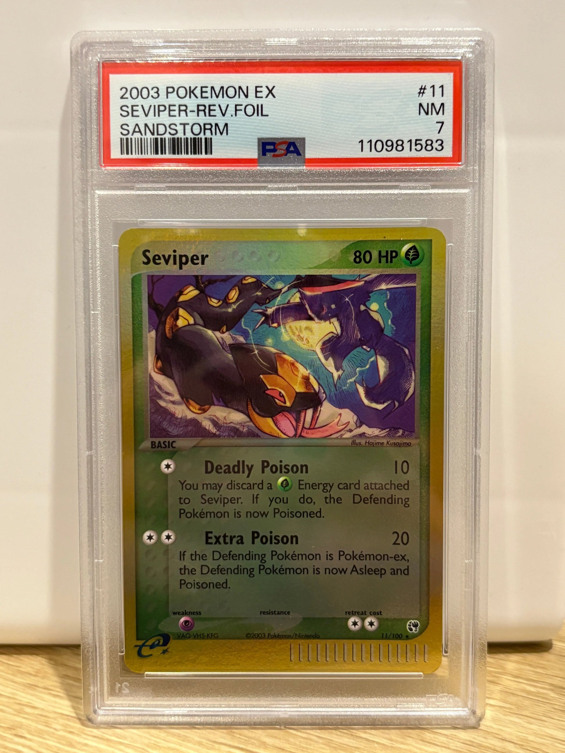 2003 Pokemon EX Sandstorm Seviper 11/100 Reverse Holo PSA 7 FRENLY BRICKS - Open 7 Days