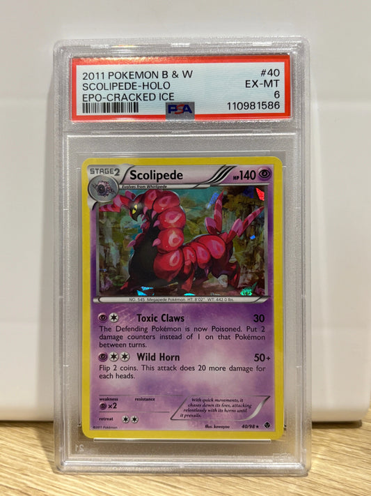 2011 Pokemon B & W Cracked Ice Holo Scolipede 40/98 PSA 6 FRENLY BRICKS - Open 7 Days