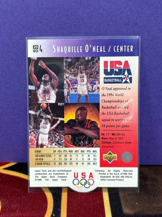 Shaquille ONeal Center USA Basketball Upper Deck 1996 Card 20 Sports Memorabilia (2) FRENLY BRICKS - Open 7 Days