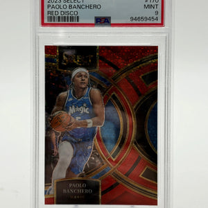 2023 Panini Select Premier Level Red Disco Prizm /49 Paolo Banchero PSA 9 MINT FRENLY BRICKS - Open 7 Days