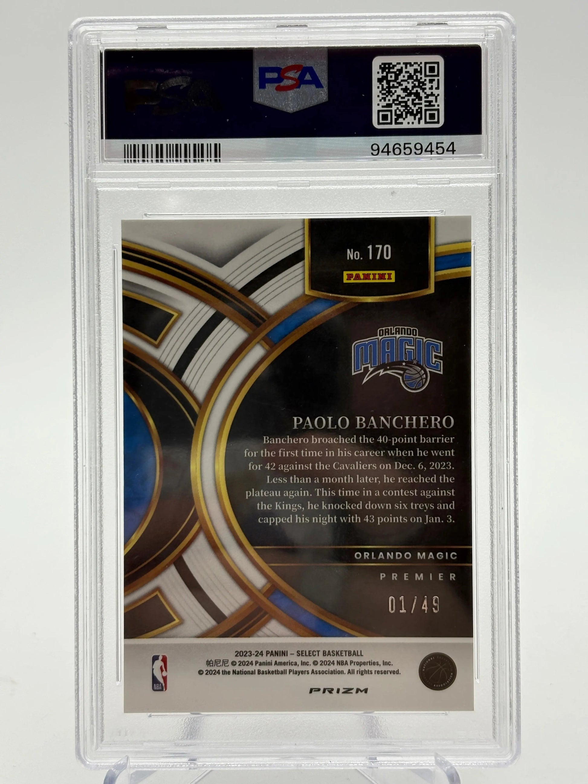 2023 Panini Select Premier Level Red Disco Prizm /49 Paolo Banchero PSA 9 MINT FRENLY BRICKS - Open 7 Days