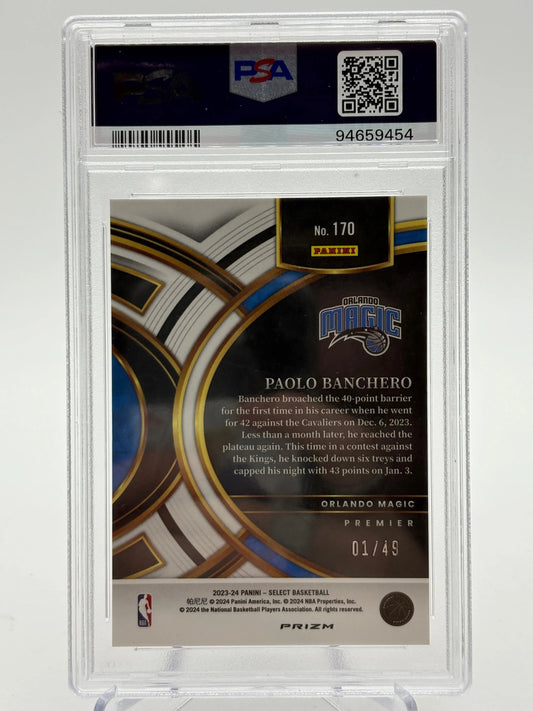 2023 Panini Select Premier Level Red Disco Prizm /49 Paolo Banchero PSA 9 MINT FRENLY BRICKS - Open 7 Days