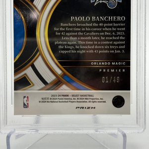 2023 Panini Select Premier Level Red Disco Prizm /49 Paolo Banchero PSA 9 MINT FRENLY BRICKS - Open 7 Days