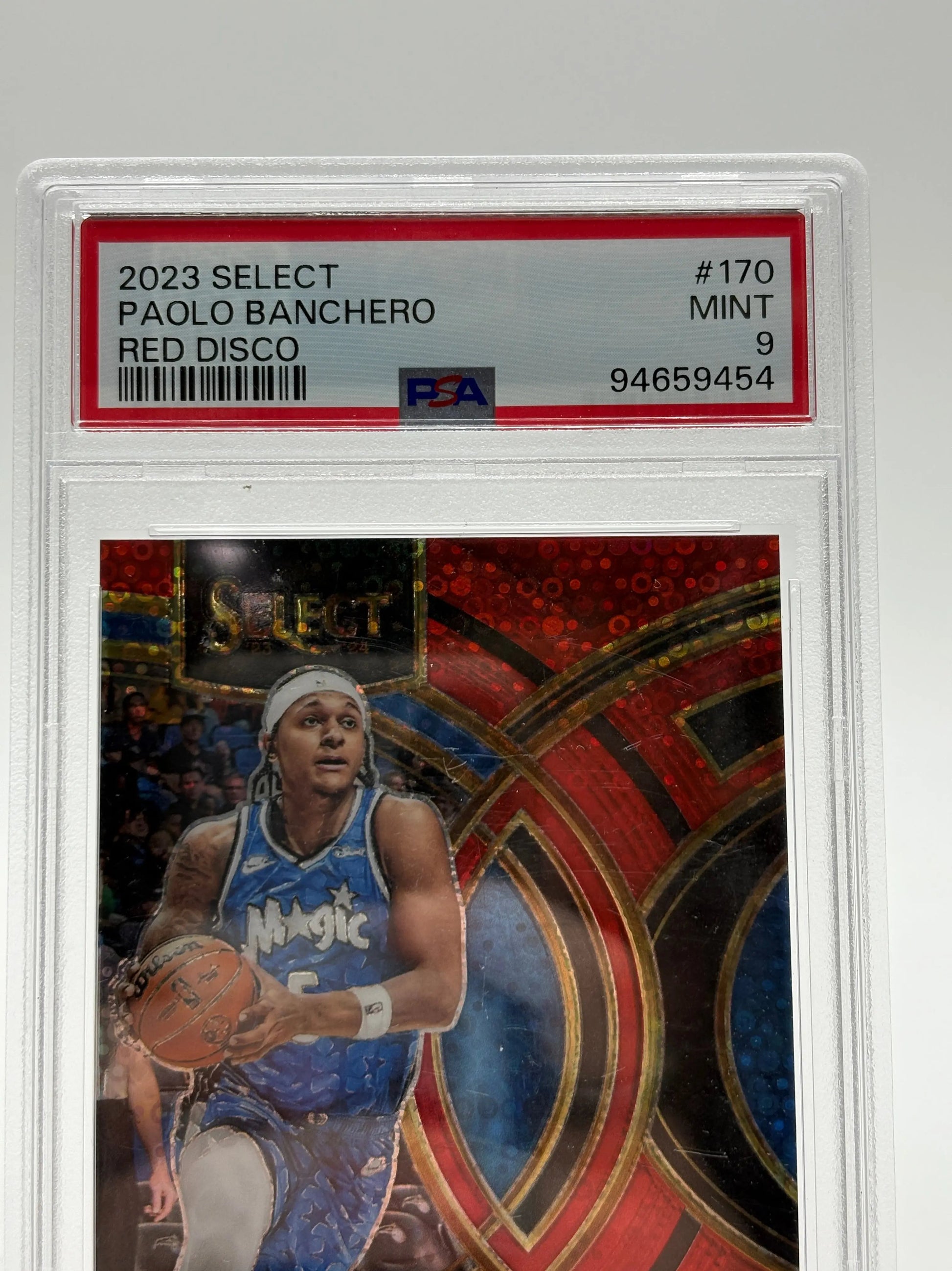 2023 Panini Select Premier Level Red Disco Prizm /49 Paolo Banchero PSA 9 MINT FRENLY BRICKS - Open 7 Days