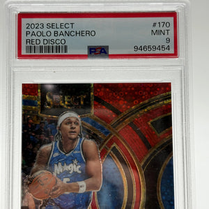 2023 Panini Select Premier Level Red Disco Prizm /49 Paolo Banchero PSA 9 MINT FRENLY BRICKS - Open 7 Days