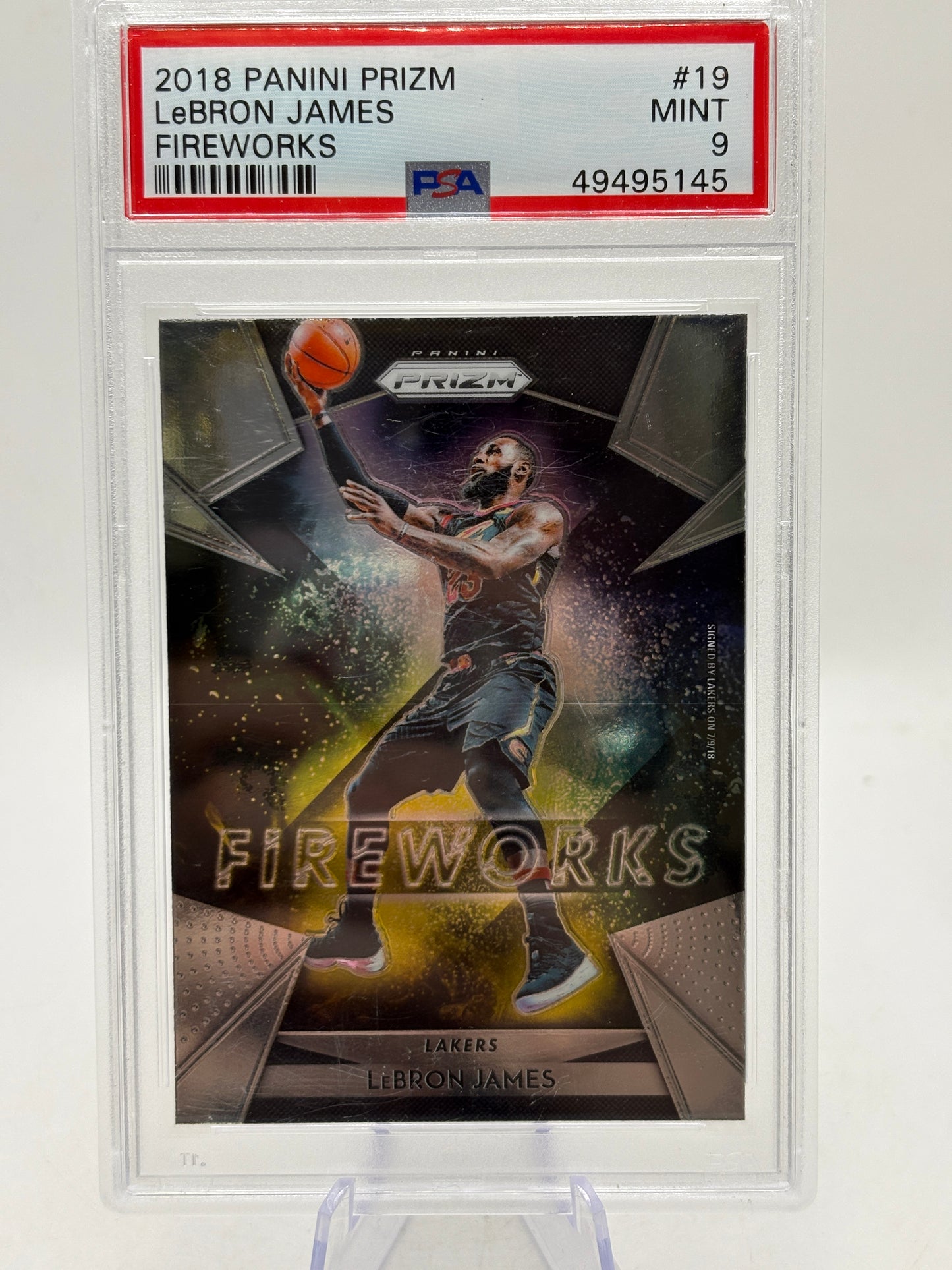 2018 Panini Prizm #19 Lebron James Fireworks Base PSA 9