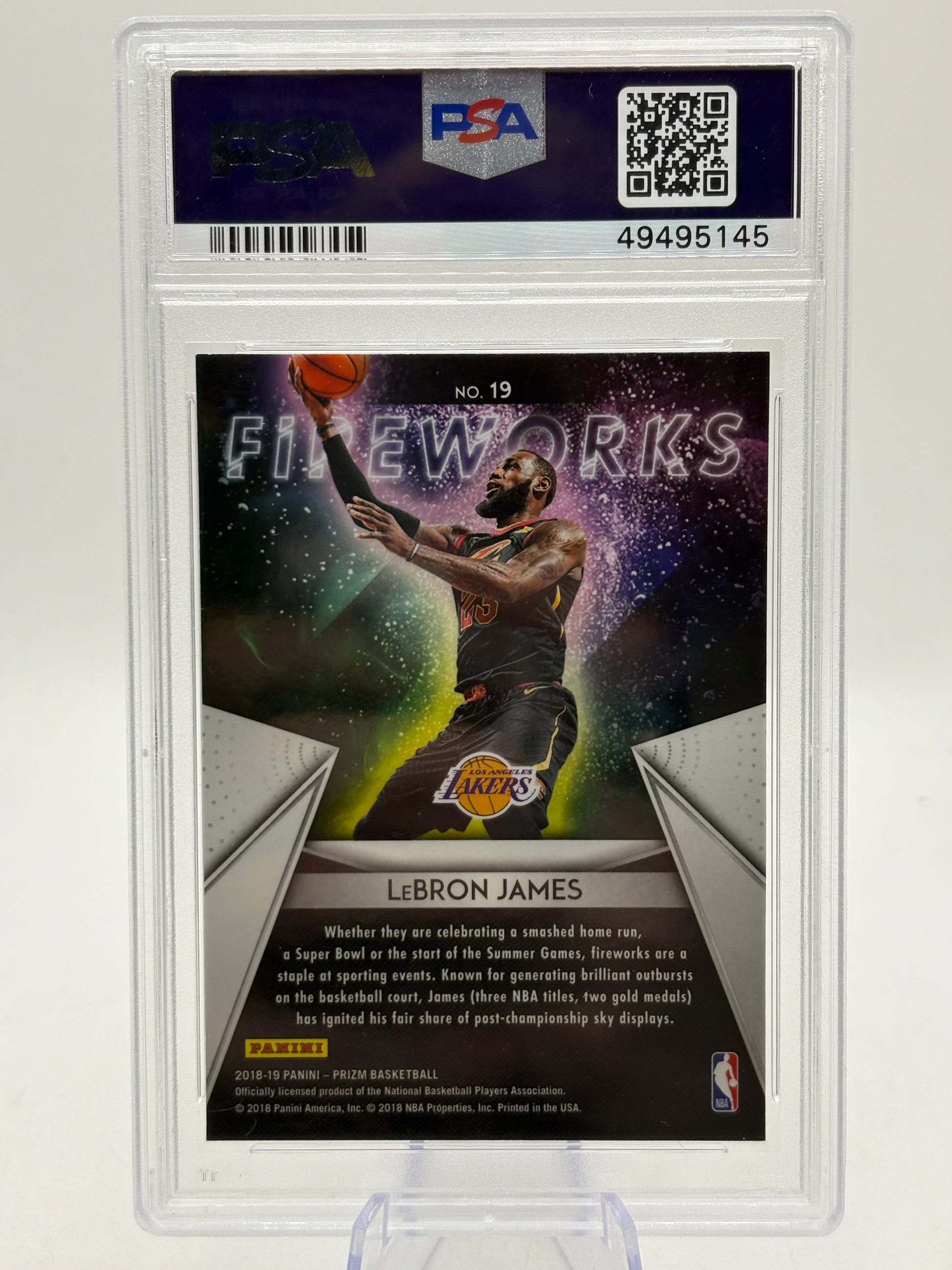 2018 Panini Prizm #19 Lebron James Fireworks Base PSA 9 image 2