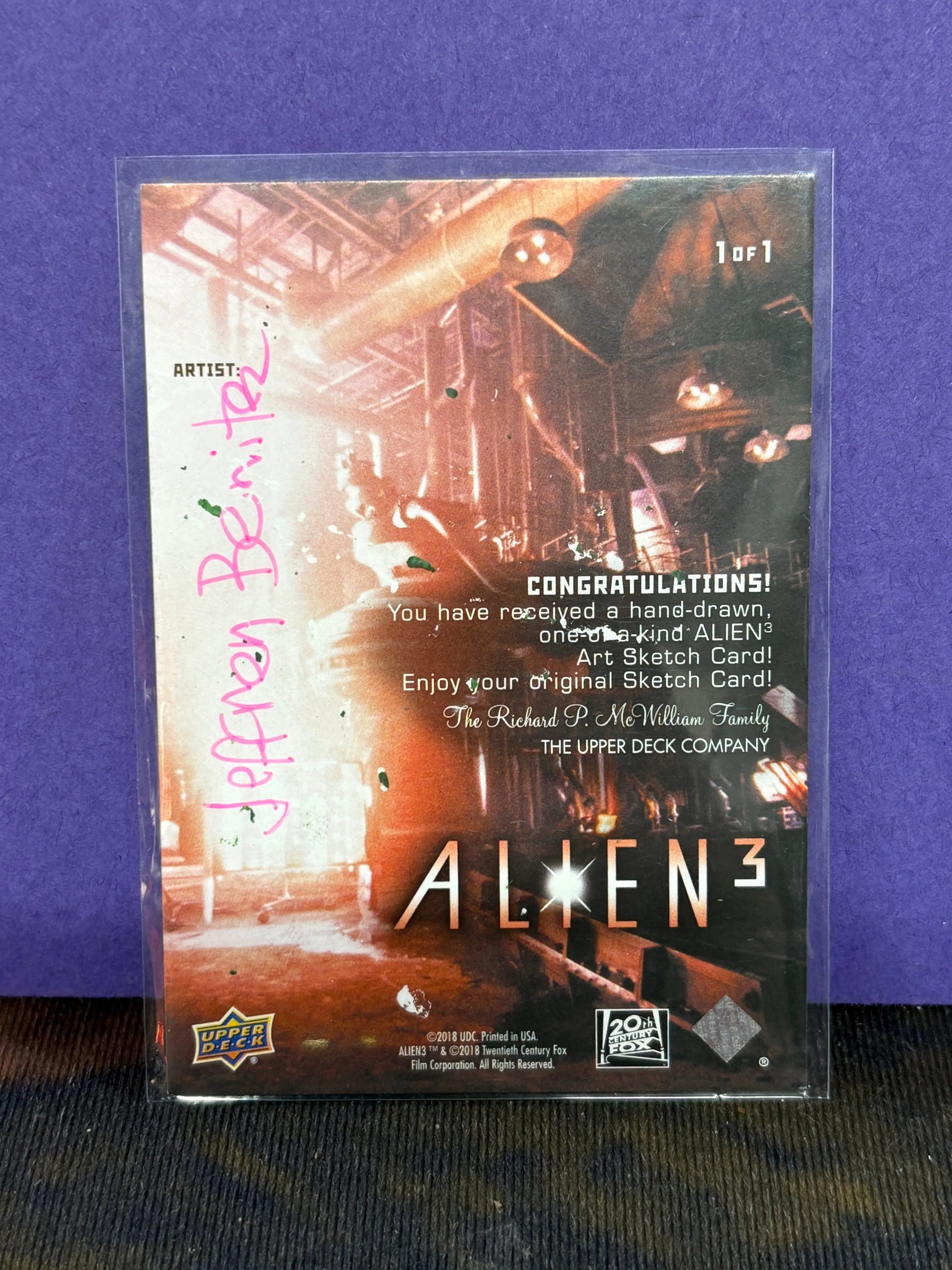 2018 Upper Deck Alien 3 Artist Sketch Card 1/1 Jeffrey Benitez FRENLY BRICKS - Open 7 Days