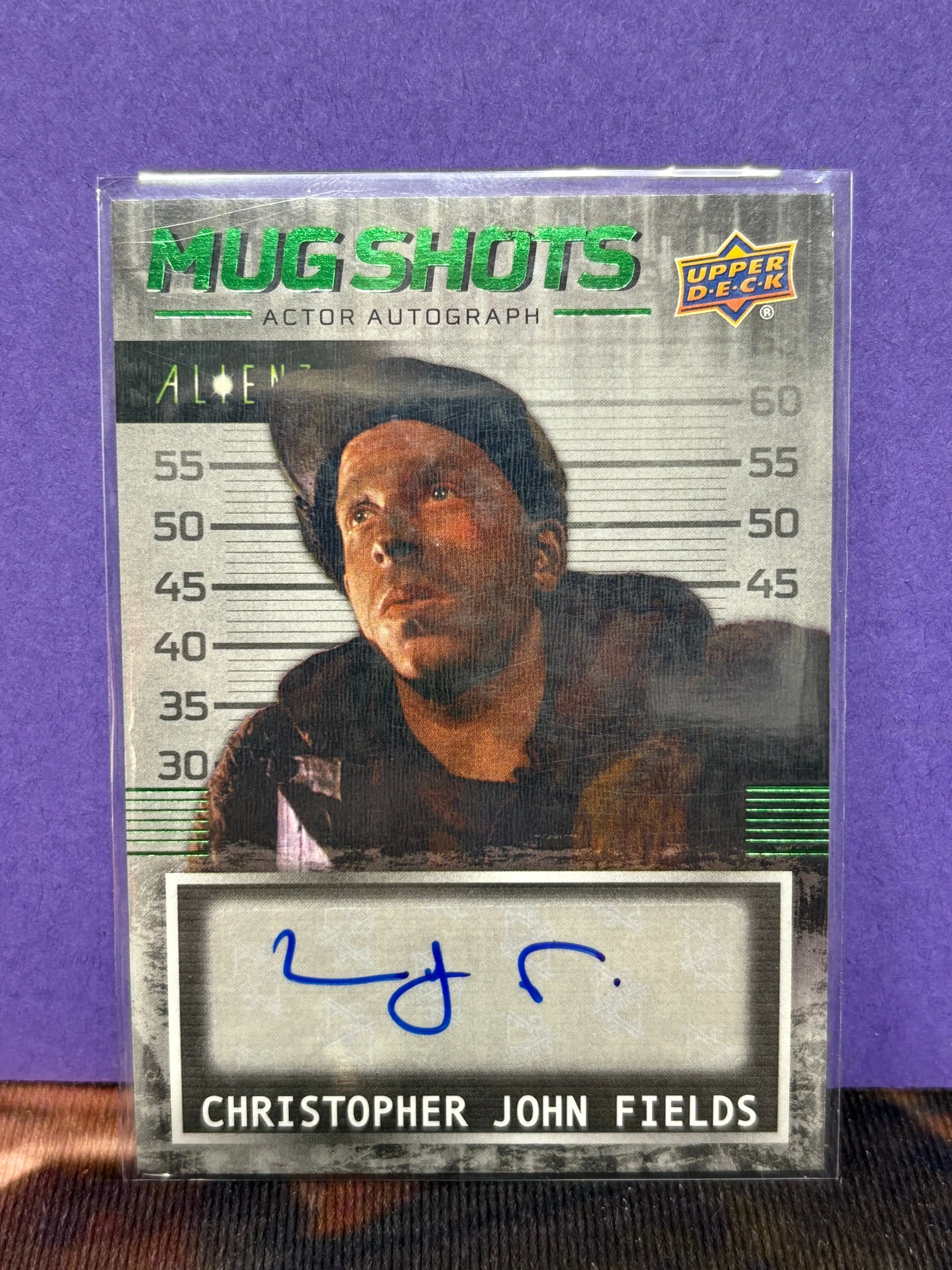 2021 Upper Deck Alien 3 Mug Shots Autograph Card Christopher John Fields GREEN AUTO FRENLY BRICKS - Open 7 Days