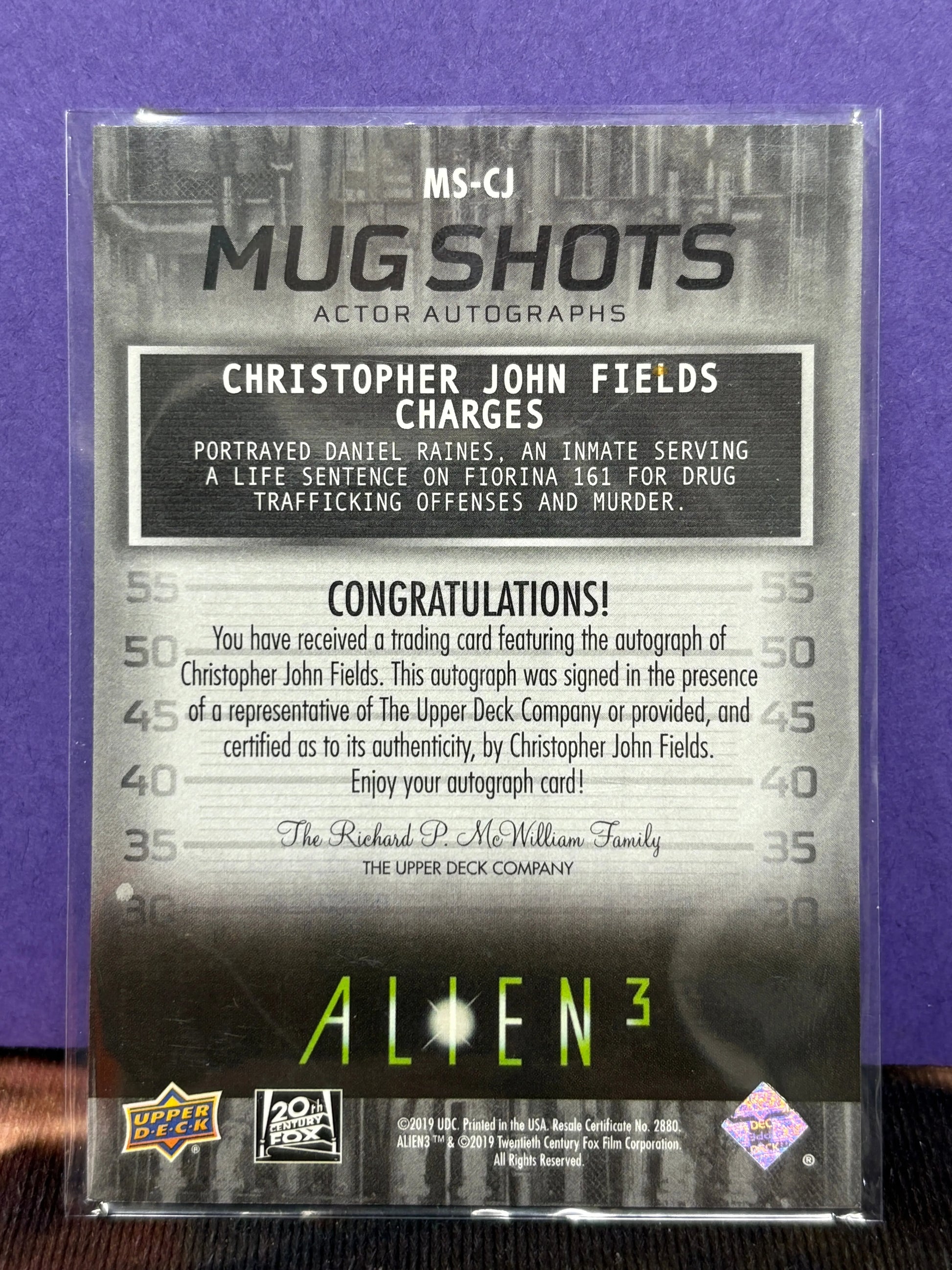 2021 Upper Deck Alien 3 Mug Shots Autograph Card Christopher John Fields (1) FRENLY BRICKS - Open 7 Days