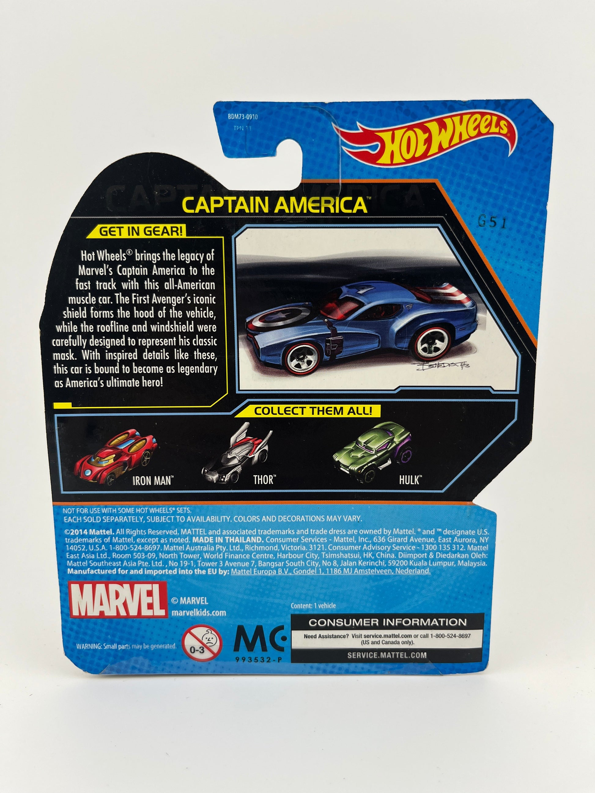 Hot Wheels 2014 - Character Cars - Marvel's Captain America Car 1/64 New in Box FRENLY BRICKS - Open 7 Days