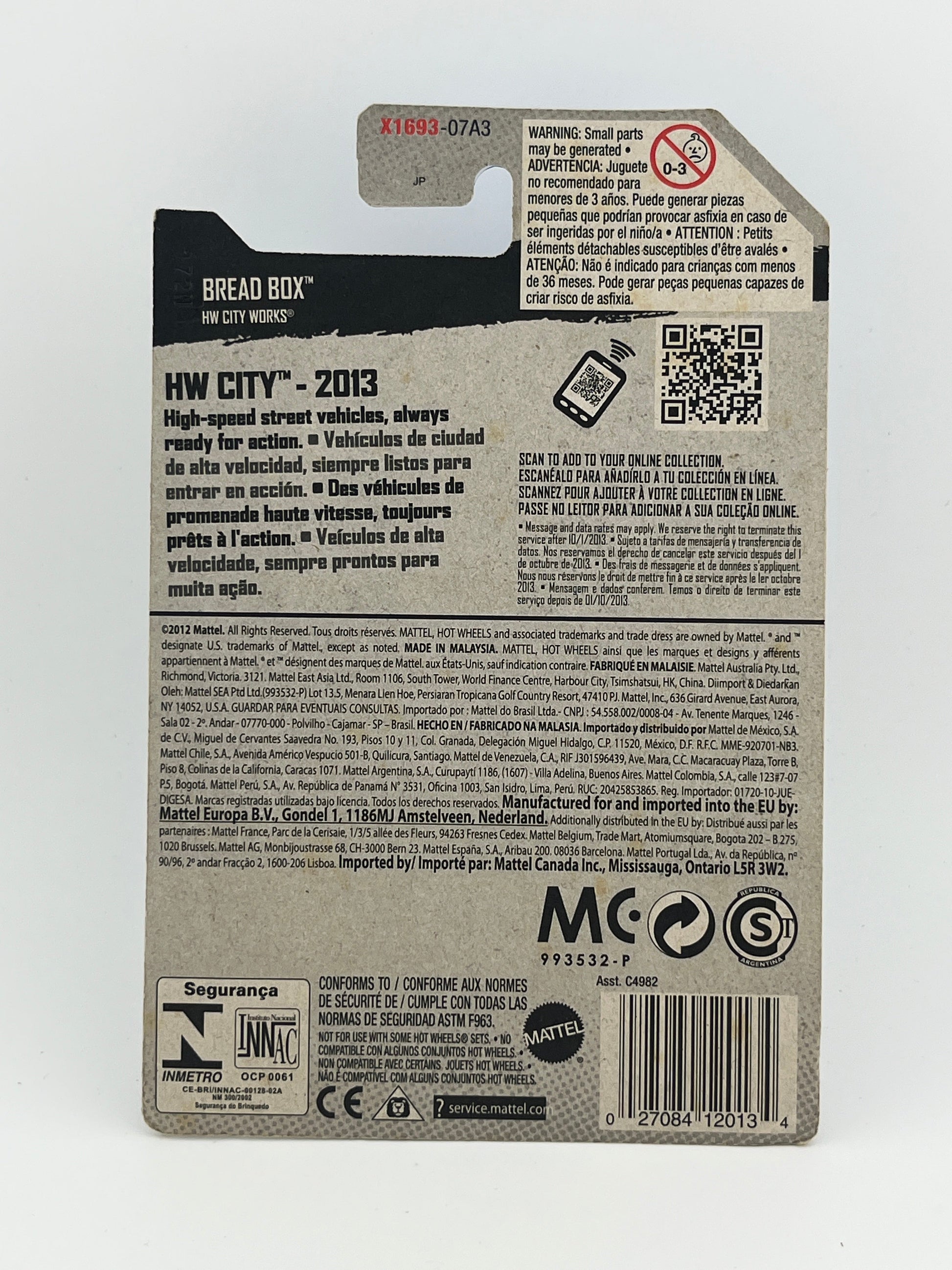 2013 Hot Wheels Treasure Hunt #11 HW City-City Works BREAD BOX White w/Chrome5Sp FRENLY BRICKS - Open 7 Days