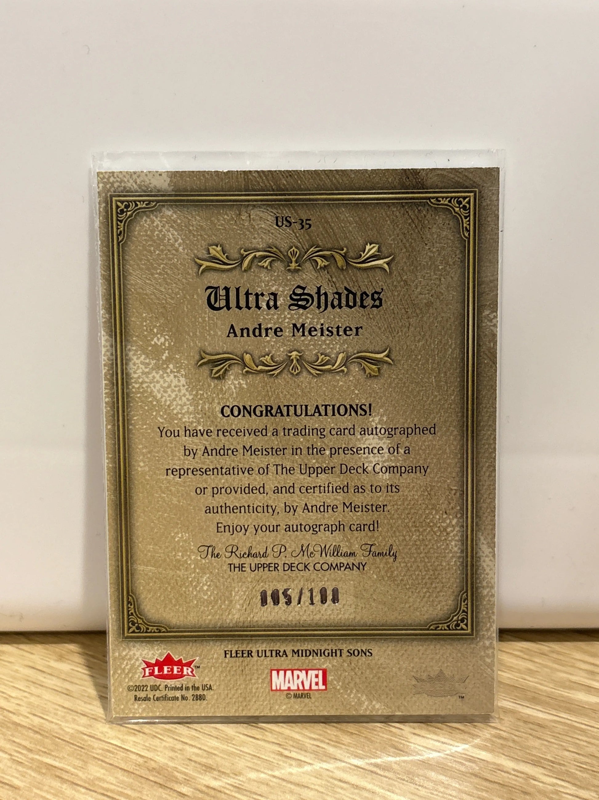 2023 Fleer Ultra Midnight Sons Shades Auto Andre Meister /100 Doctor Strange FRENLY BRICKS - Open 7 Days