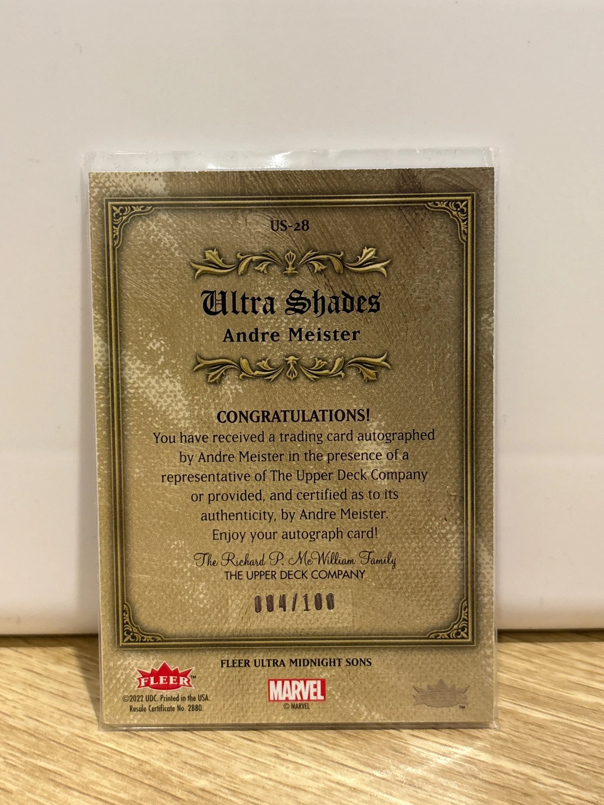 2023 Fleer Ultra Midnight Sons Shades Auto Andre Meister /100 Johnny Blaze FRENLY BRICKS - Open 7 Days