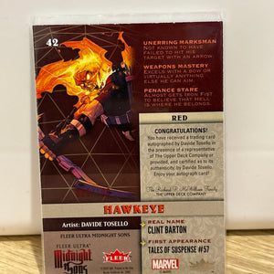 2023 Fleer Ultra Midnight Sons Red /100 Hawkeye by Davide Tosello #42 Auto 1f7a FRENLY BRICKS - Open 7 Days