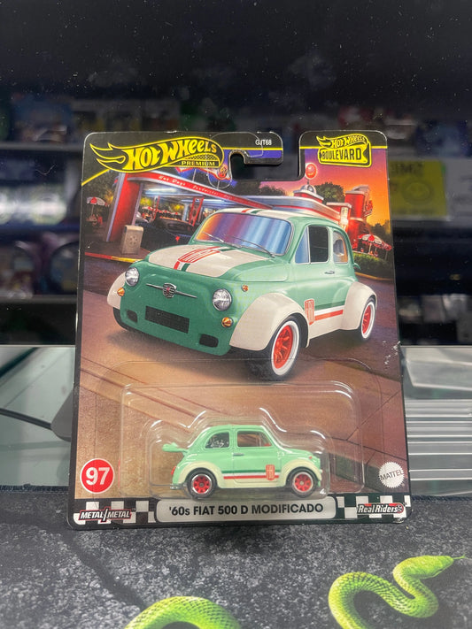 Hot Wheels Premium 1:64 Boulevard 60s Fiat 500 D Modificado 2024 FRENLY BRICKS - Open 7 Days