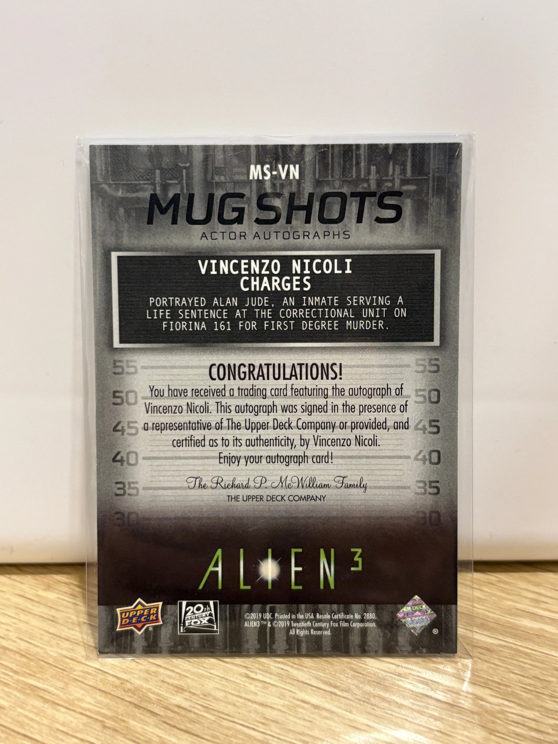 2021 Upper Deck Alien 3 #MS-VN Vincenzo Nicoli Mug Shots Green Autographs (2) FRENLY BRICKS - Open 7 Days