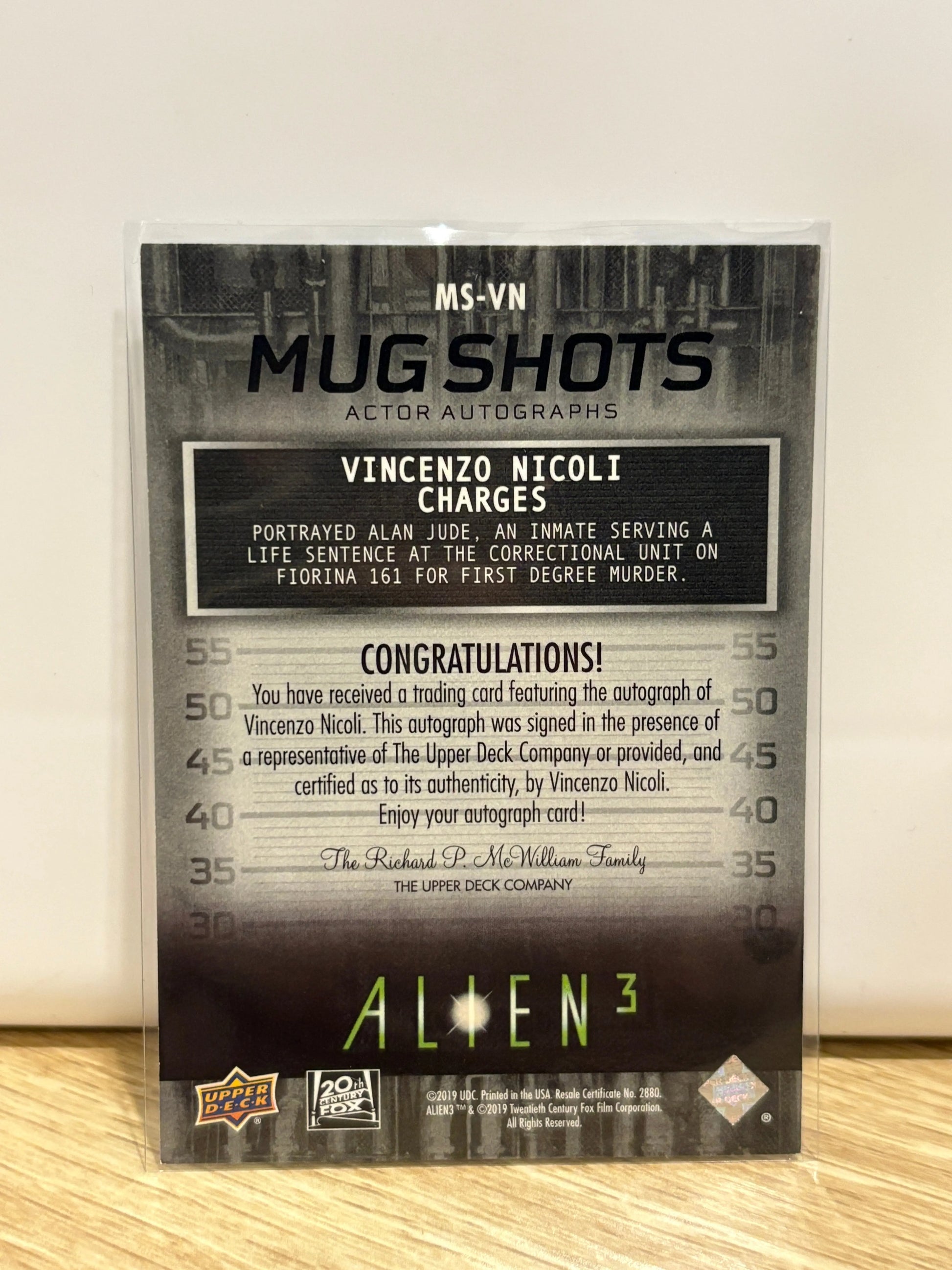 2021 Upper Deck Alien 3 #MS-VN Vincenzo Nicoli Mug Shots Green Autographs (3) FRENLY BRICKS - Open 7 Days