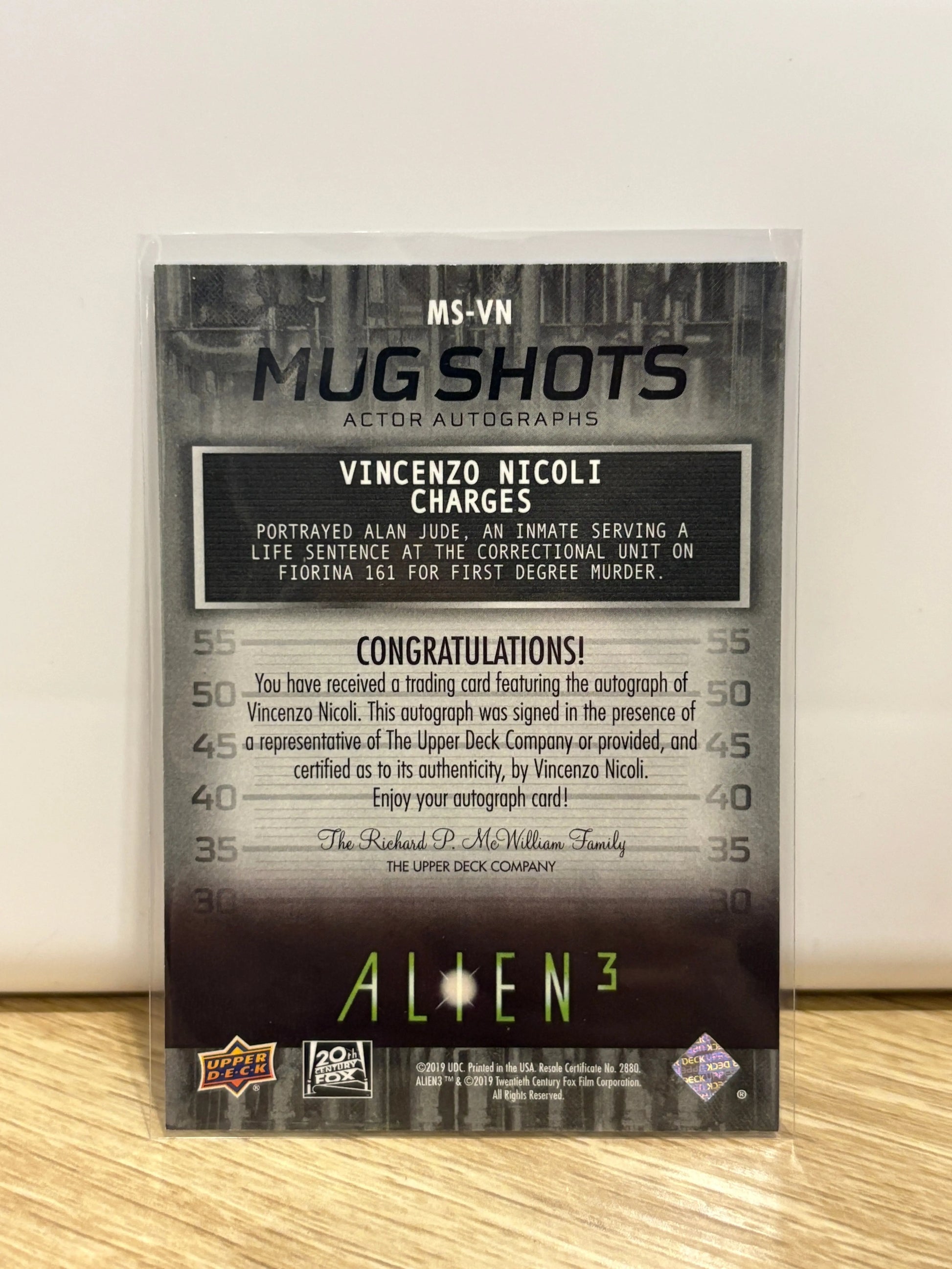2021 Upper Deck Alien 3 #MS-VN Vincenzo Nicoli Mug Shots Autographs FRENLY BRICKS - Open 7 Days