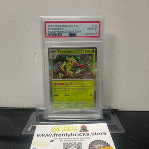 PSA 10 Staff Promo Thwackey Pokemon Twilight Masquerade #115 FRENLY BRICKS - Open 7 Days