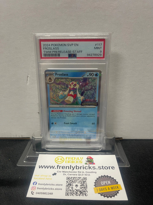 PSA 9 2024 Prerelease STAFF Froslass 117 Pokémon Twilight Masquerade SV Promo FRENLY BRICKS - Open 7 Days