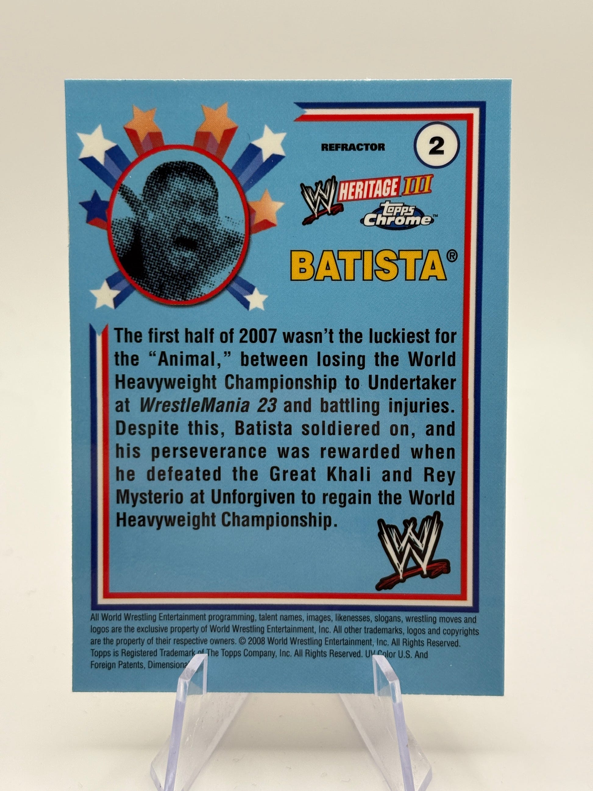 2008 Topps Chrome Heritage III WWE #2 Batista Refractor FRENLY BRICKS - Open 7 Days image 2