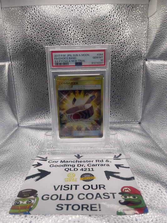 2017 Pokemon Japanese Sun & Moon Strength Expansion Pack 064/ 049 Full Art/Choice Band PSA 10 POP:4 FRENLY BRICKS - Open 7 Days