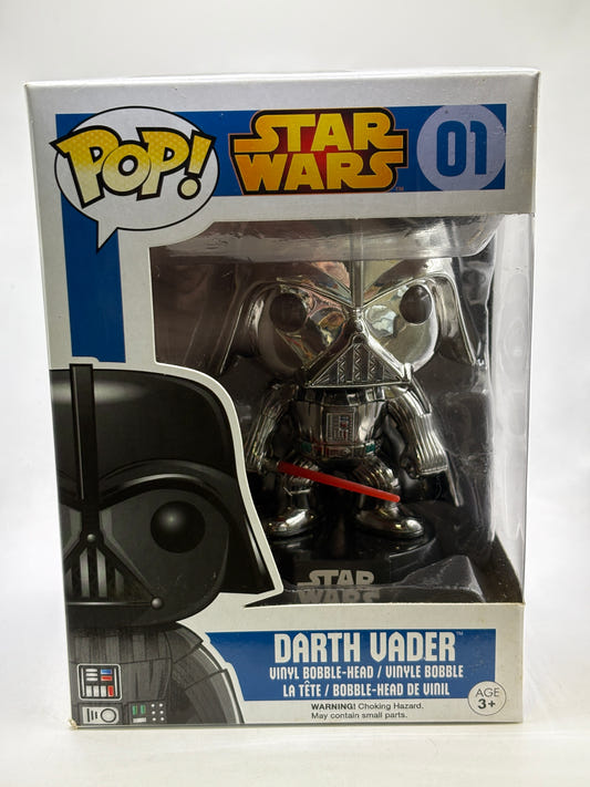 Funko POP! Star Wars #01 Darth Vader Chrome Vinyl Bobble-Head Box DMG
