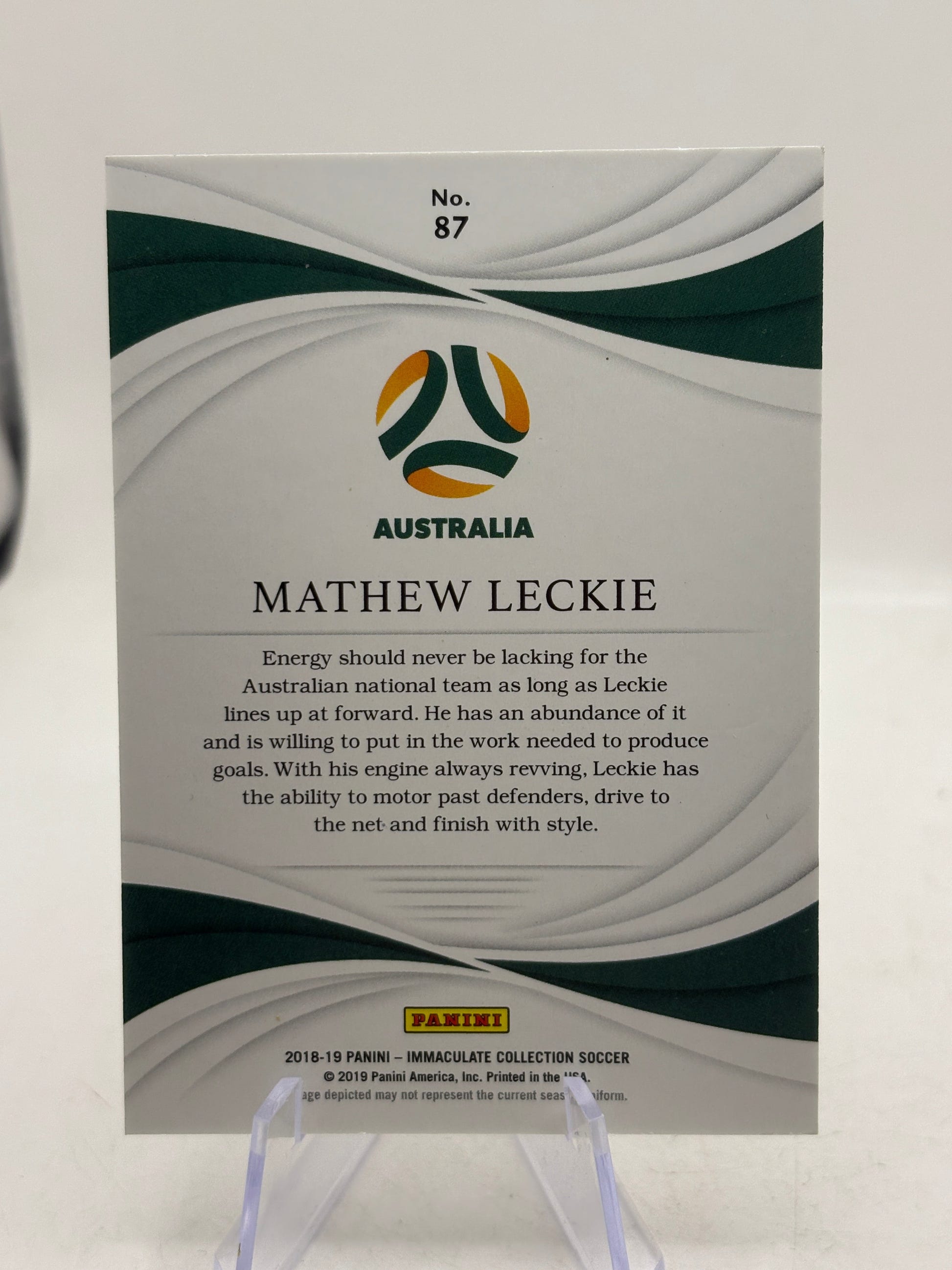 2018-19 Panini Immaculate Collection Soccer - Mathew Leckie #87 /65 FRENLY BRICKS - Open 7 Days image 2