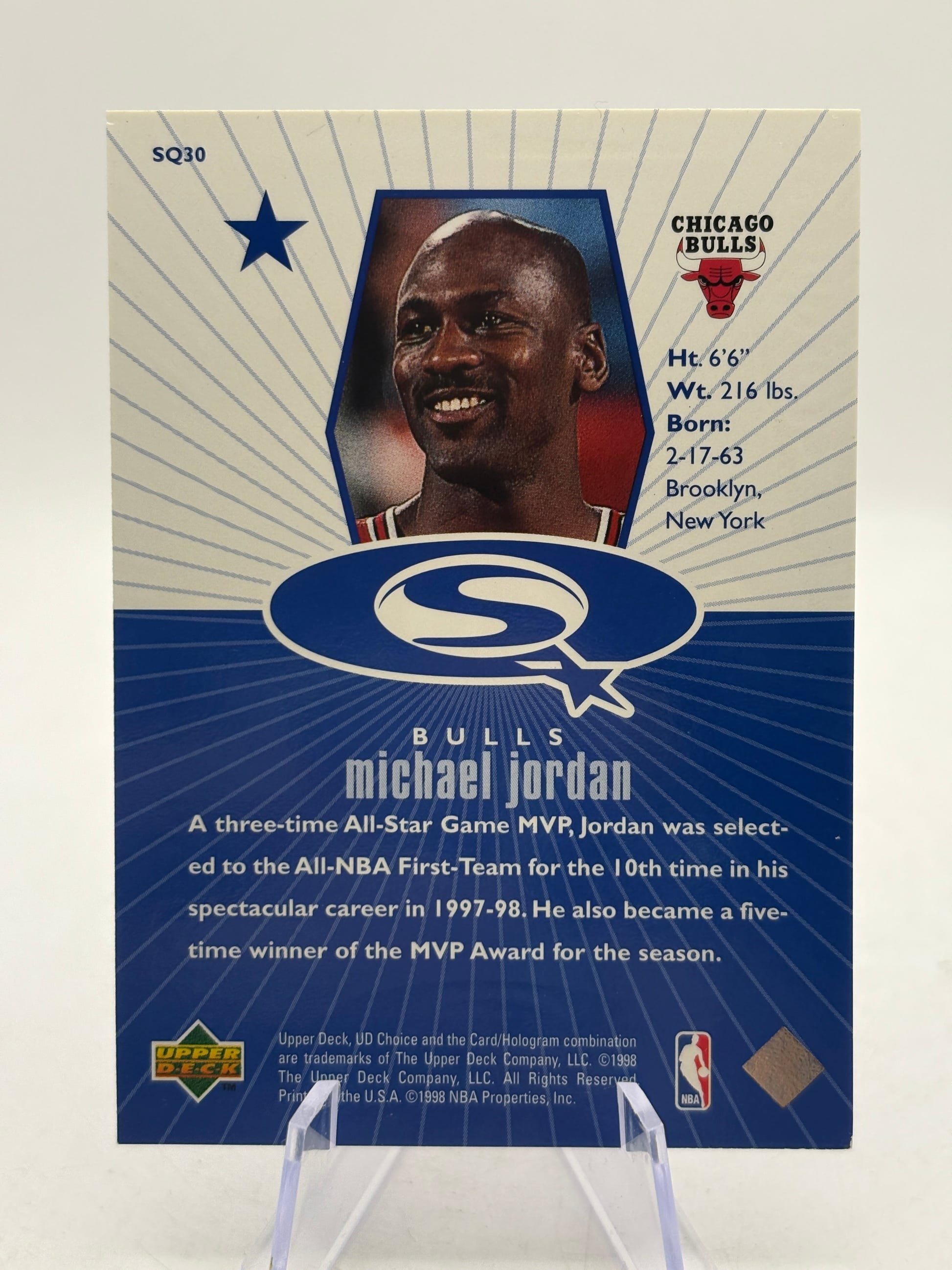 1998-99 Upper Deck Choice Michael Jordan Starquest Blue Insert Card #SQ30 FRENLY BRICKS - Open 7 Days image 2