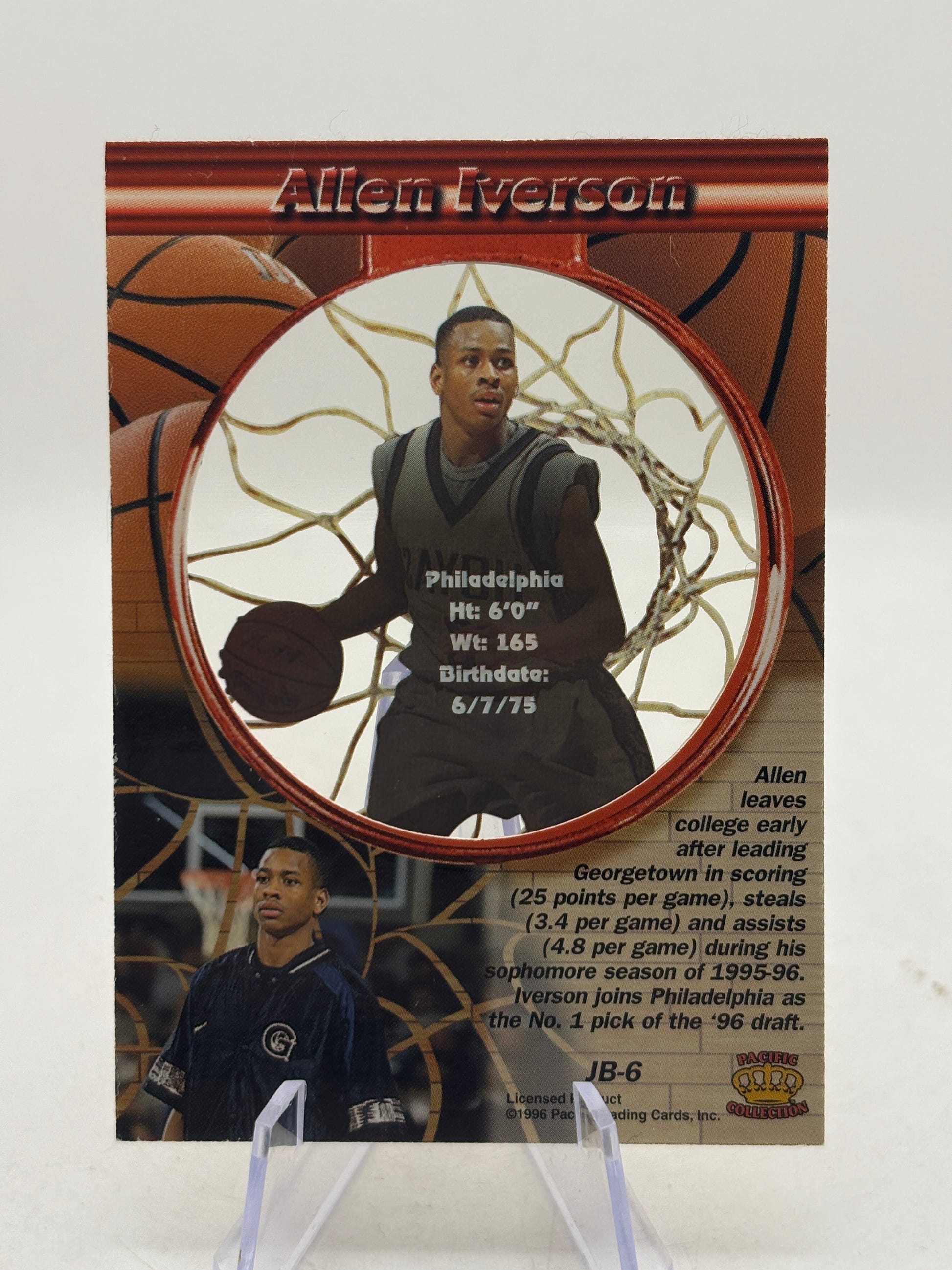 Allen Iverson Pacific Crown Collection Card #JB-6 Rookie Card FRENLY BRICKS - Open 7 Days image 2