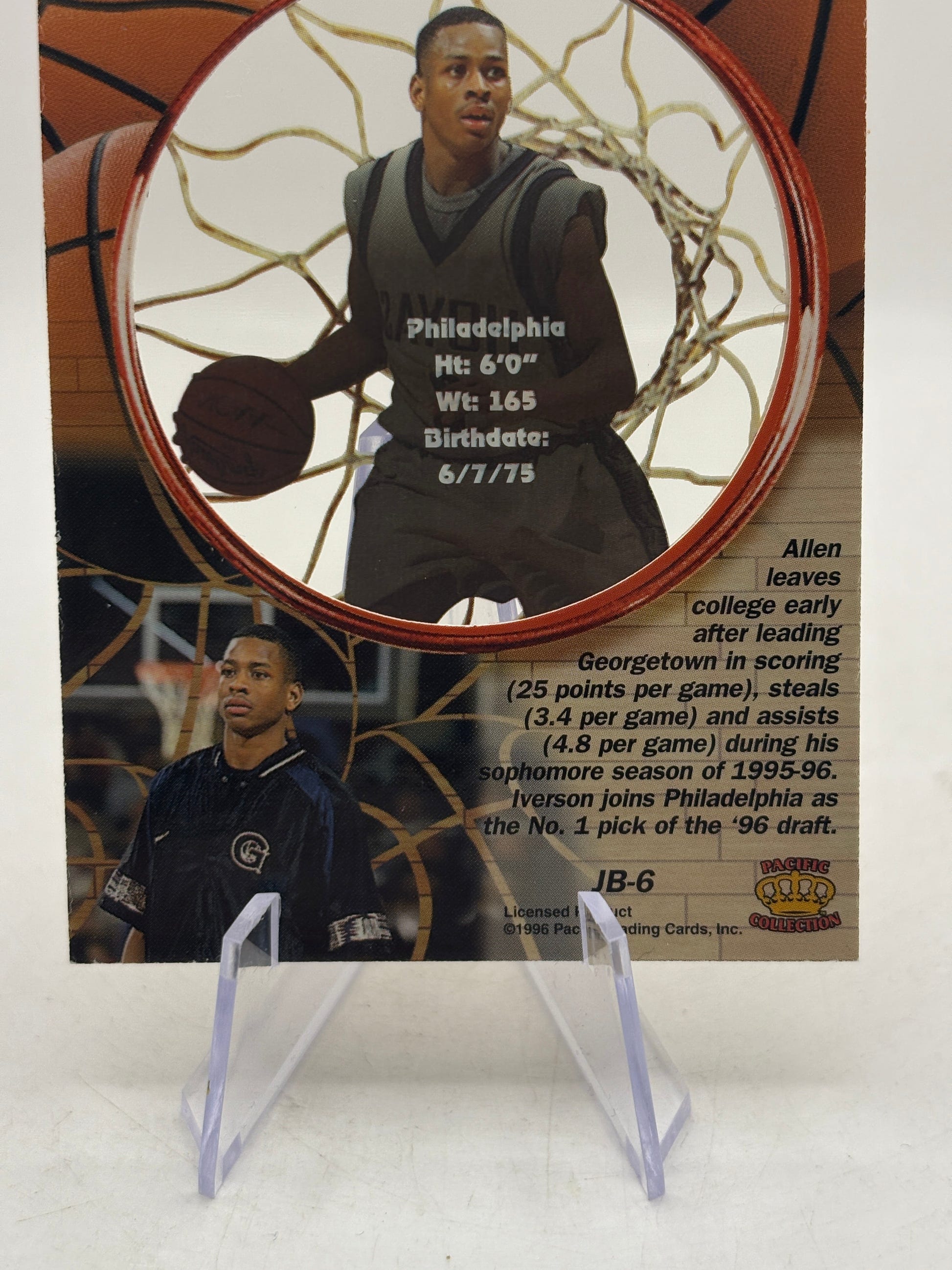 Allen Iverson Pacific Crown Collection Card #JB-6 Rookie Card FRENLY BRICKS - Open 7 Days image 4