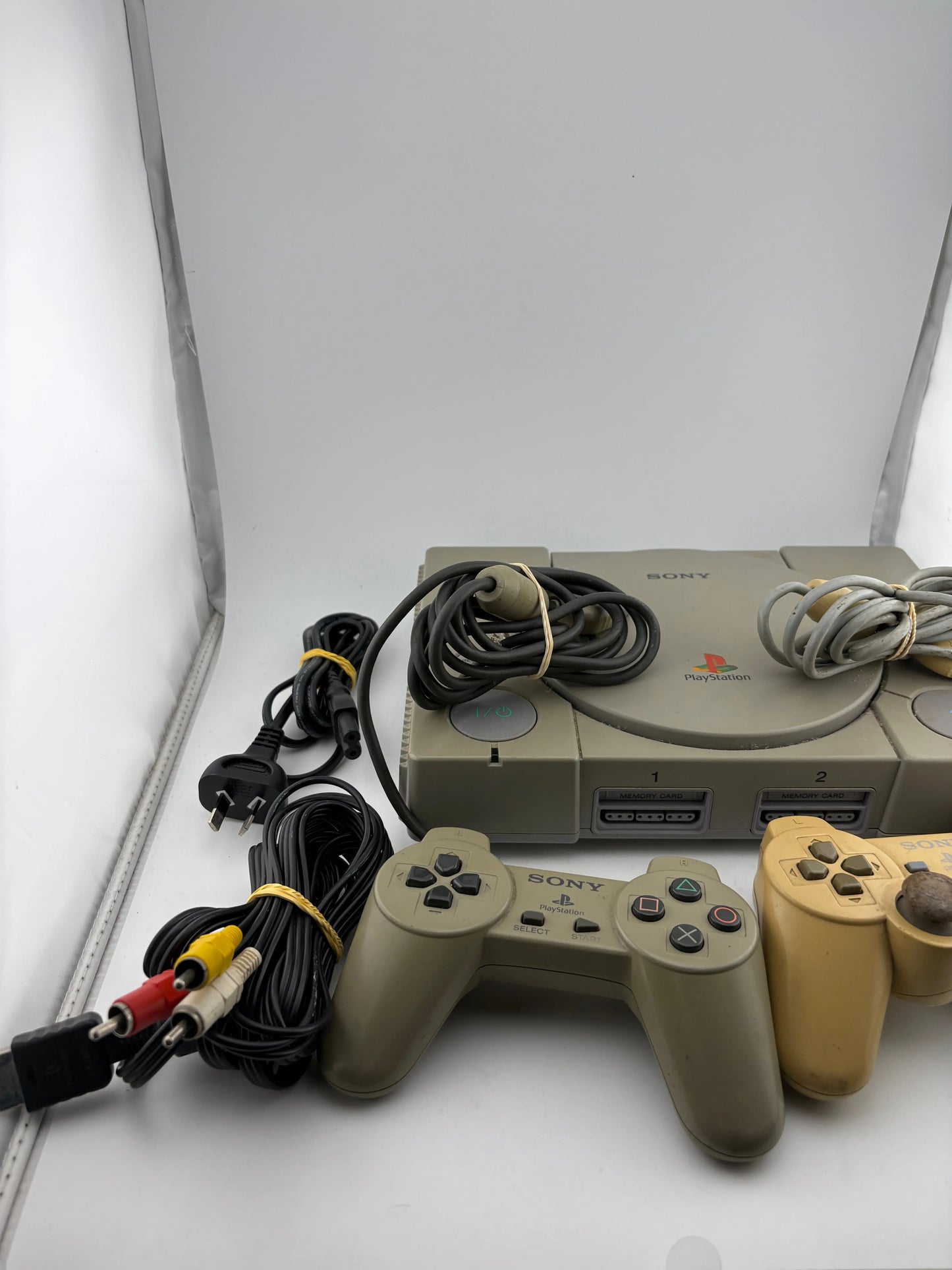 Original PlayStation One Console with 2 Controllers and Cabels (Power Tested Turns On) FRENLY BRICKS - Open 7 Days