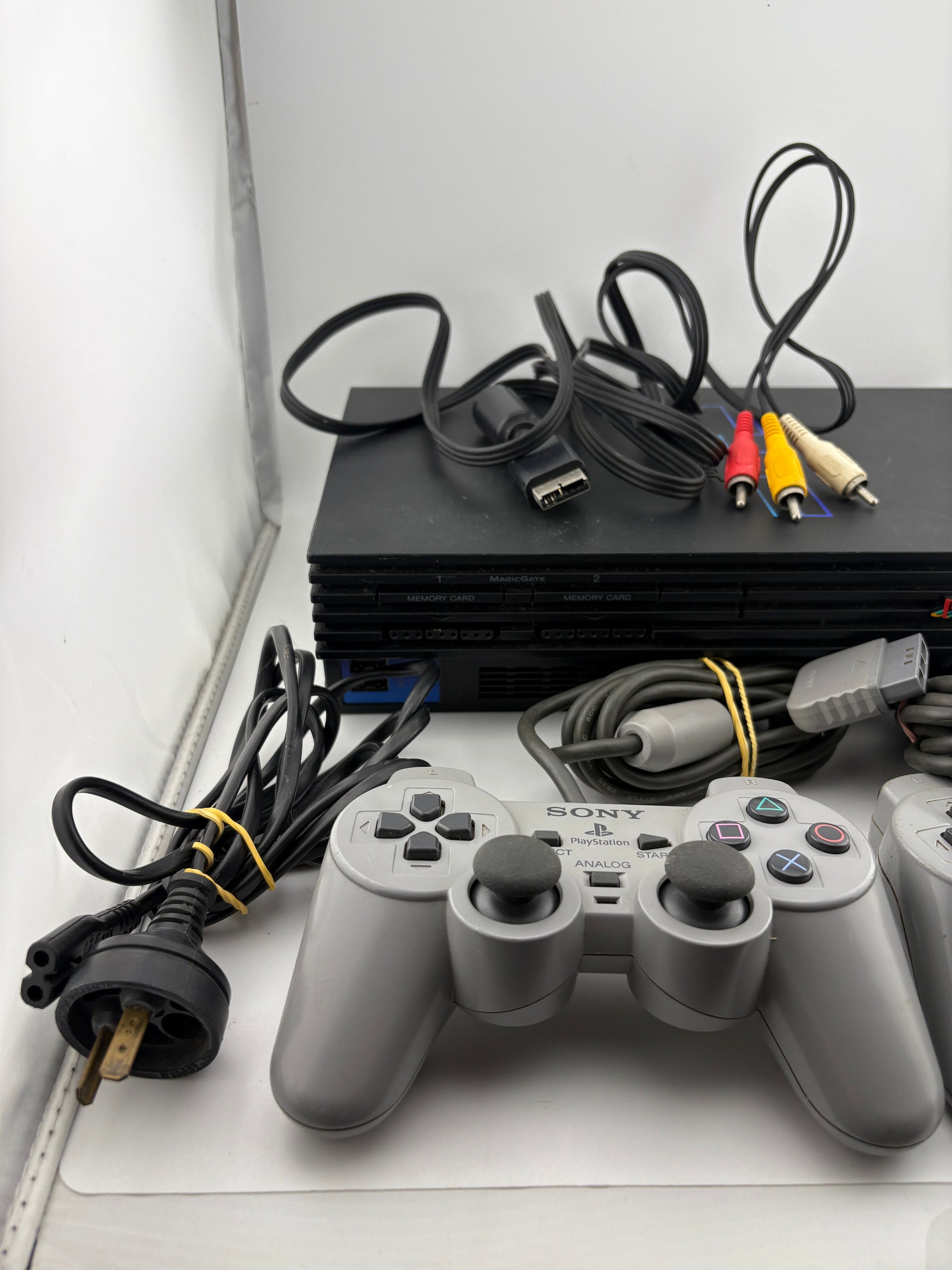 Sony PlayStation 2 Video Game Console with 2 Controllers, Cables & Memory (Power Tested)
