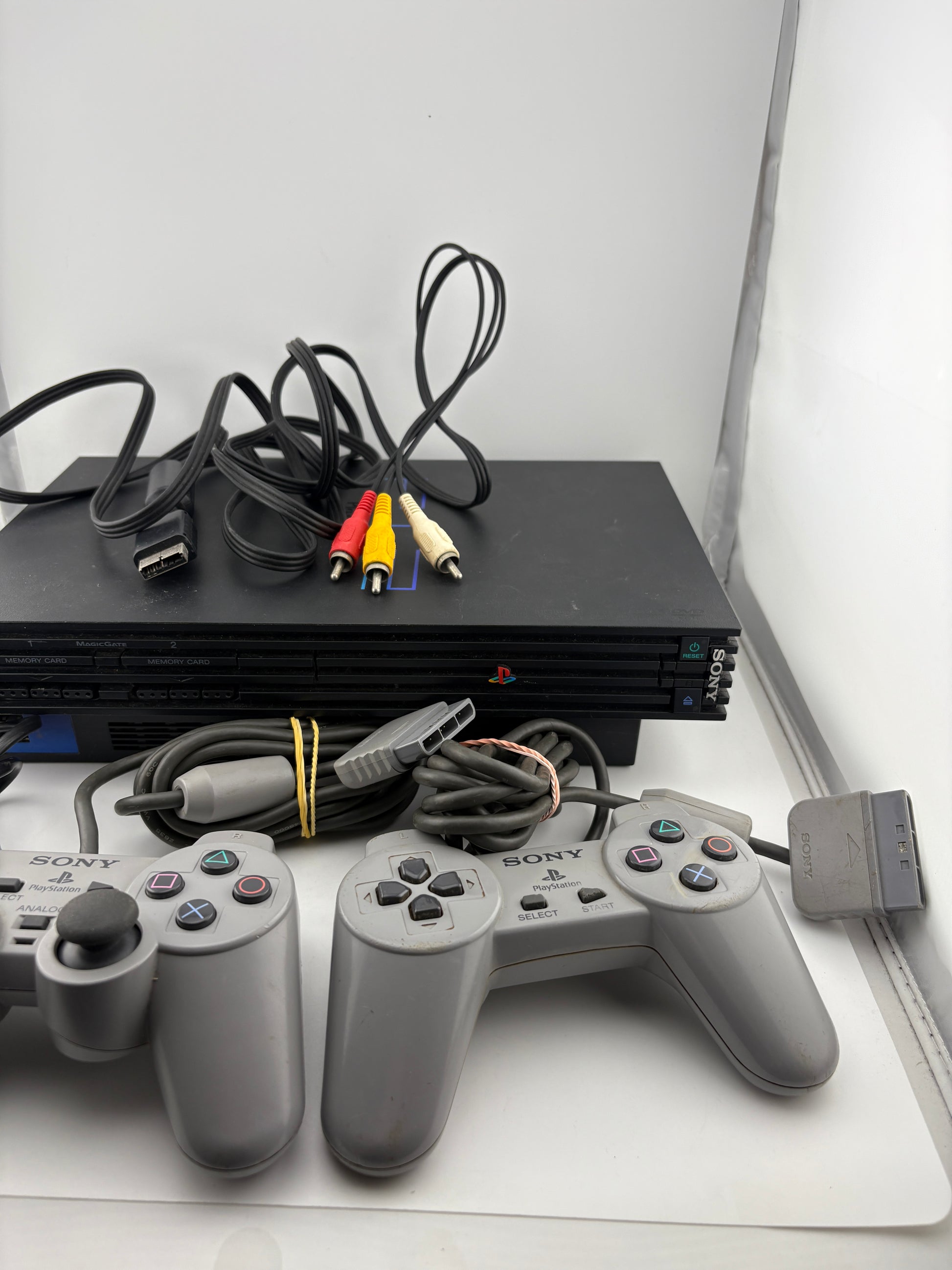Sony PlayStation 2 Video Game Console with 2 Controllers, Cables & Memory (Power Tested)