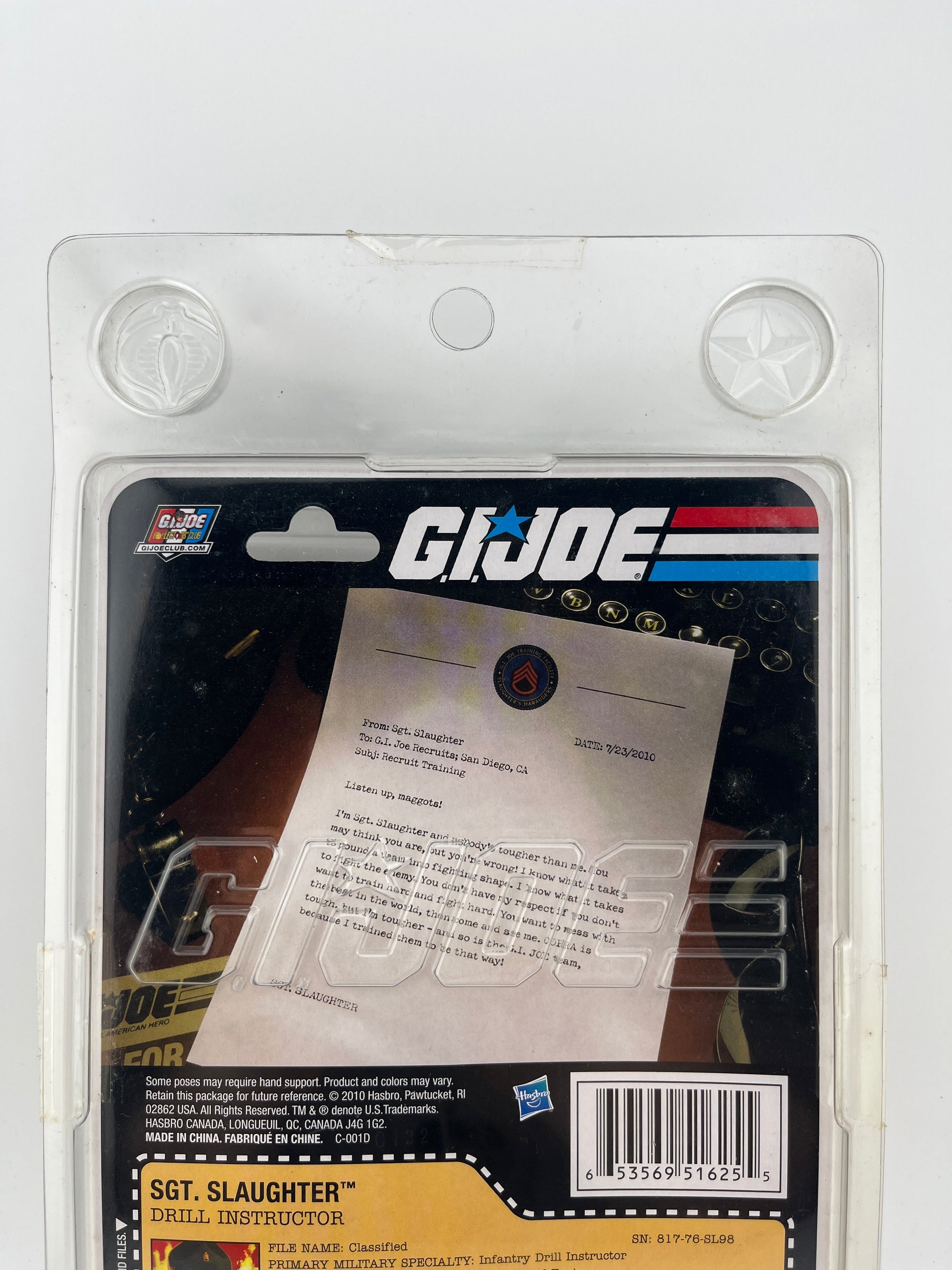 2010 GI Joe SDCC Convention Exclusive Sgt. Slaughter BLACK SHIRT Variant Hasbro FRENLY BRICKS - Open 7 Days