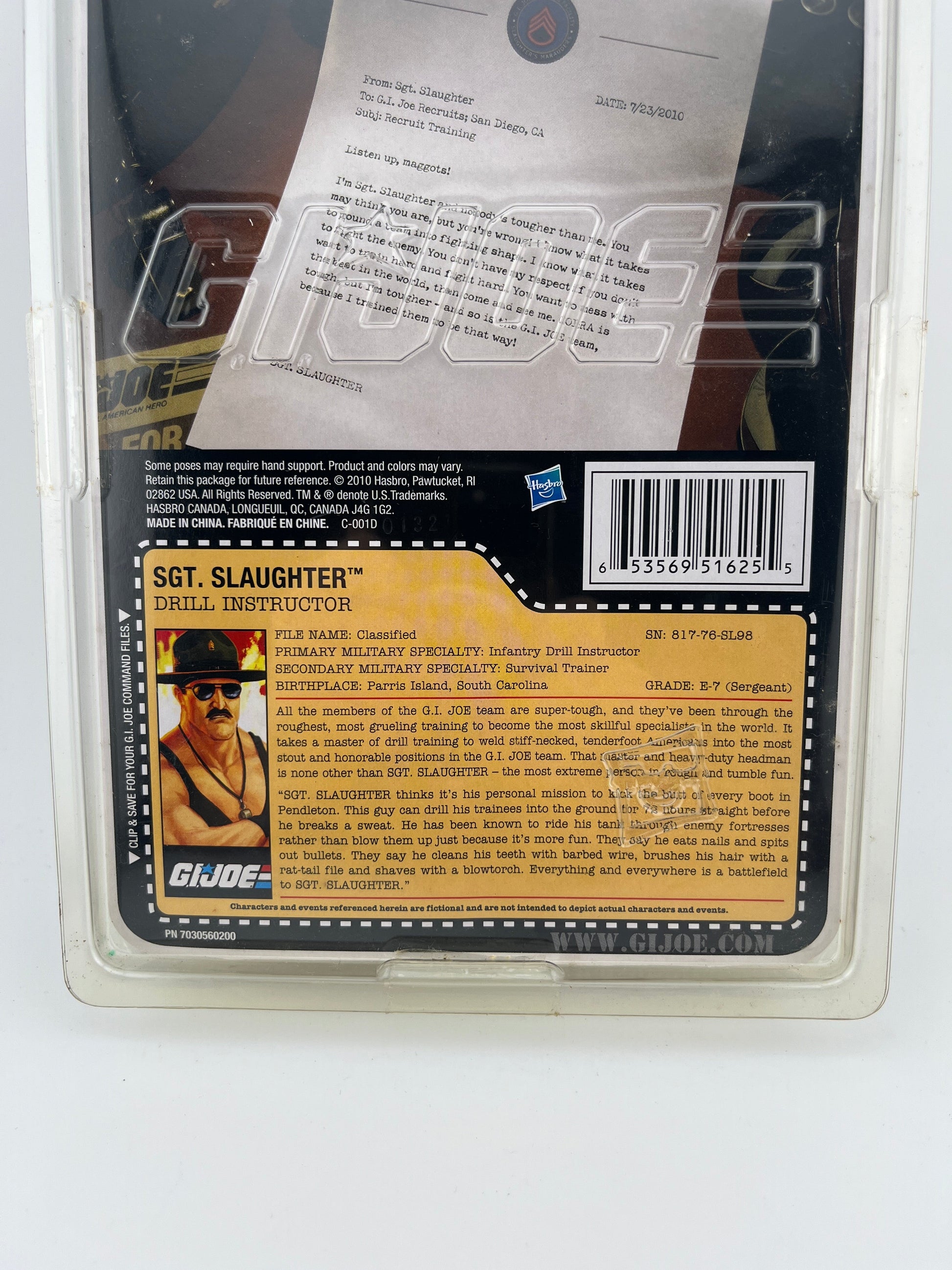 2010 GI Joe SDCC Convention Exclusive Sgt. Slaughter BLACK SHIRT Variant Hasbro FRENLY BRICKS - Open 7 Days