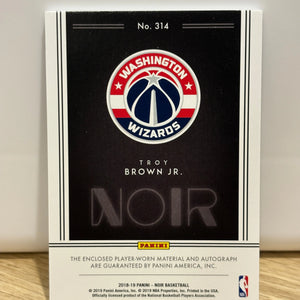 Noir Basketball 2018-19 TROY BROWN JR. Rookie Patch Auto Nike Tag /5 WIZARDS FRENLY BRICKS - Open 7 Days