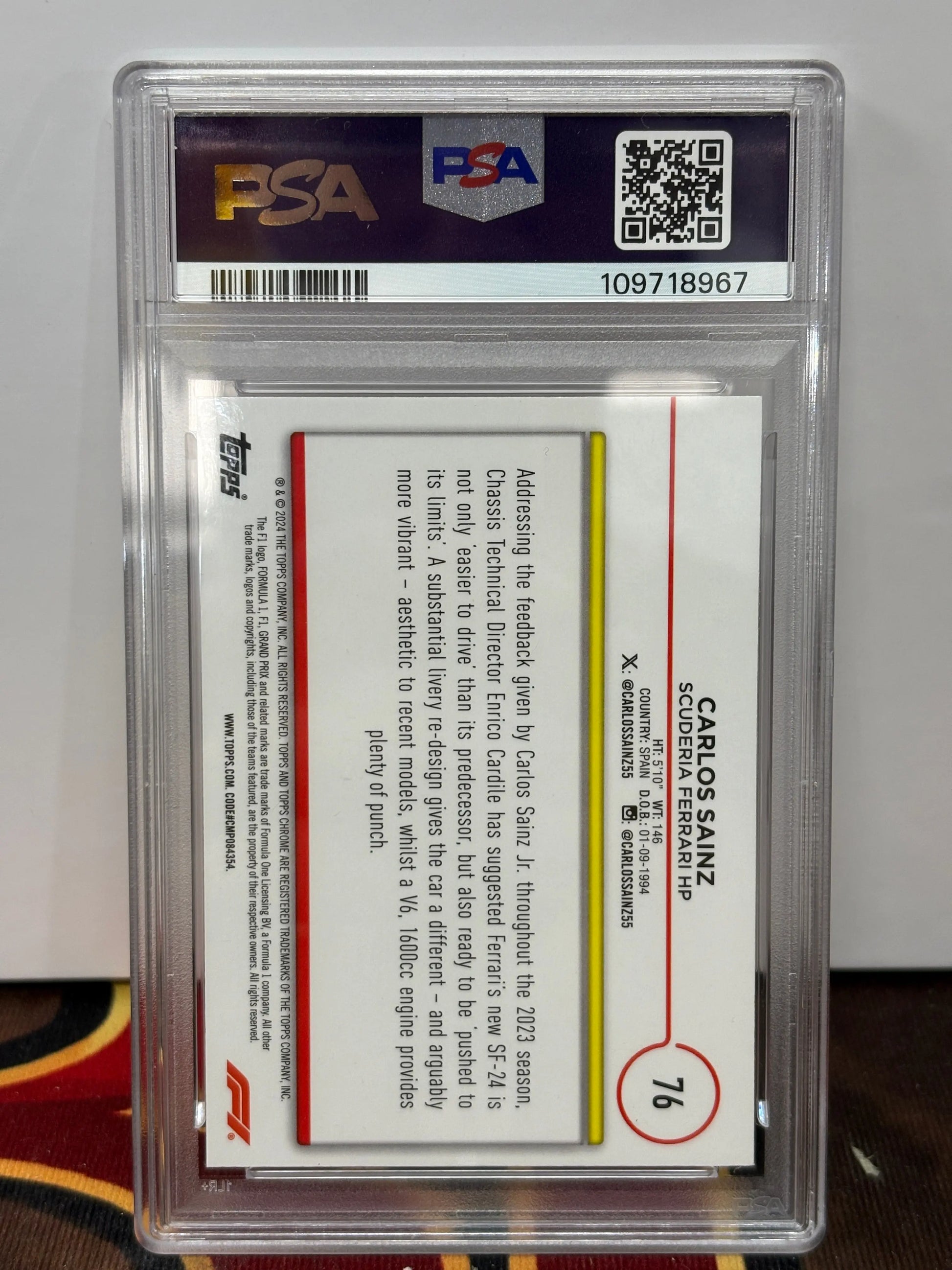 2024 Topps Chrome F1 Carlos Sainz Gold Checker Flag Ref PSA 9 FRENLY BRICKS - Open 7 Days