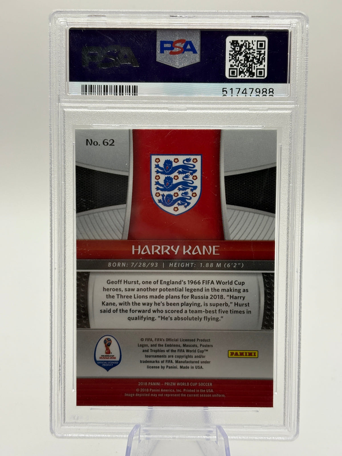 2018 Panini Prizm World Cup Harry Kane #62 PSA 9 MINT FRENLY BRICKS - Open 7 Days image 2