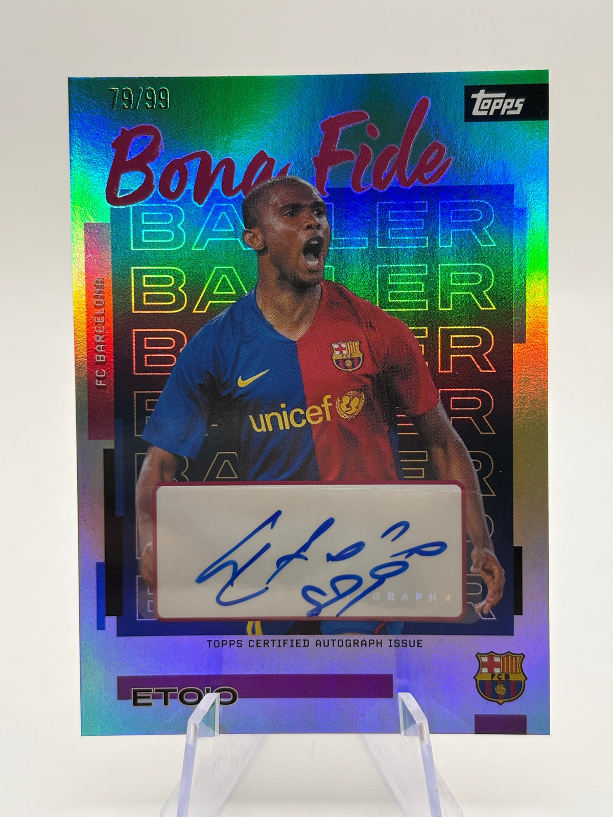 Samuel Eto’o Auto /99 Topps FC Barcelona 2025-26 Bona Fide Baller Autograph FRENLY BRICKS - Open 7 Days image 1