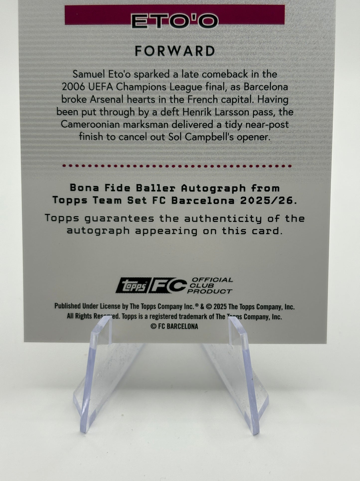 Samuel Eto’o Auto /99 Topps FC Barcelona 2025-26 Bona Fide Baller Autograph FRENLY BRICKS - Open 7 Days