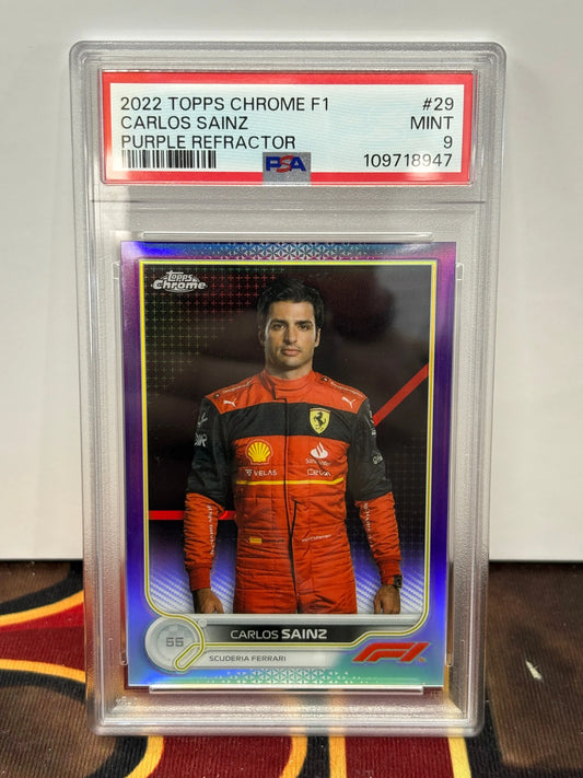 2022 Topps Chrome F1 Carlos Sainz Purple Refractor /399 PSA 9 FRENLY BRICKS - Open 7 Days